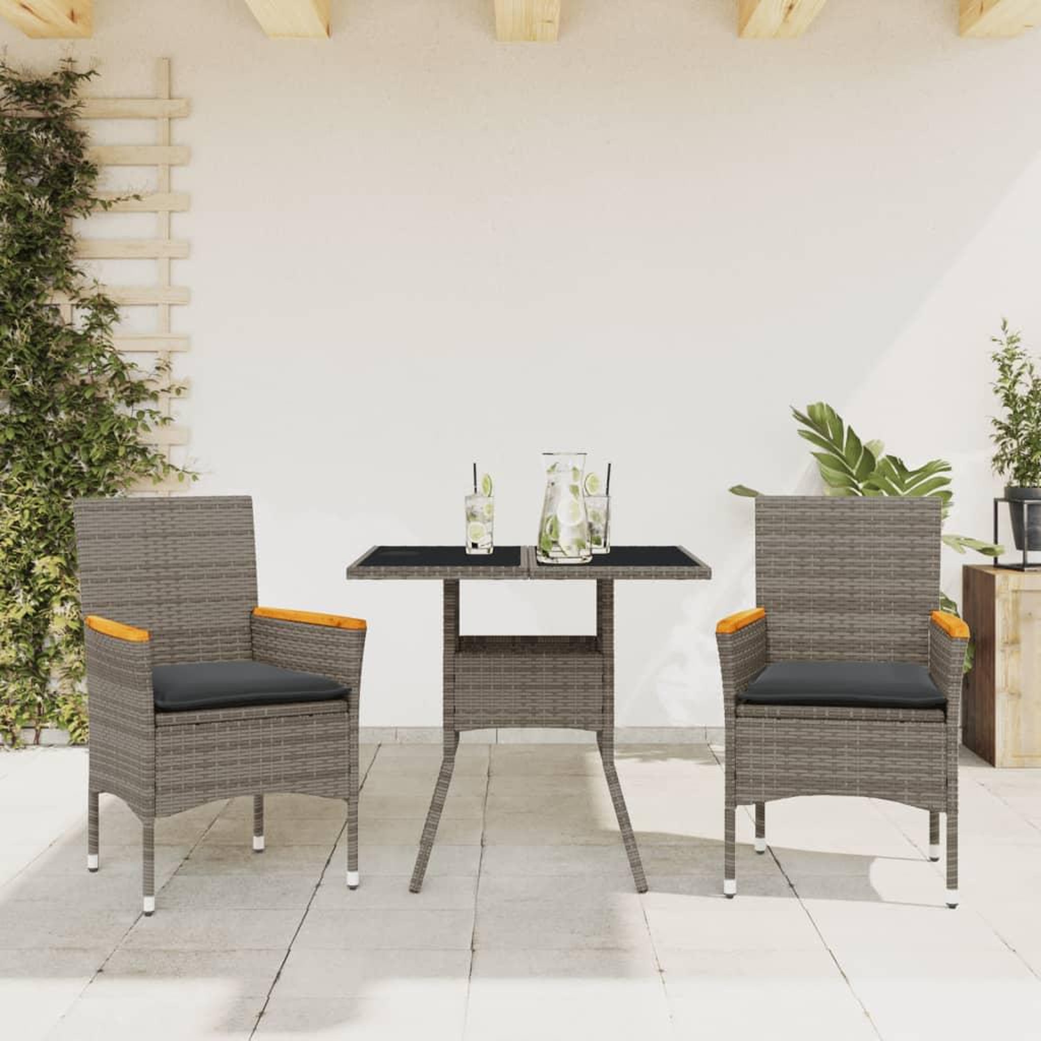 VIDAXL Ensemble a manger de jardin et coussins 3 pcs gris rotin verre
