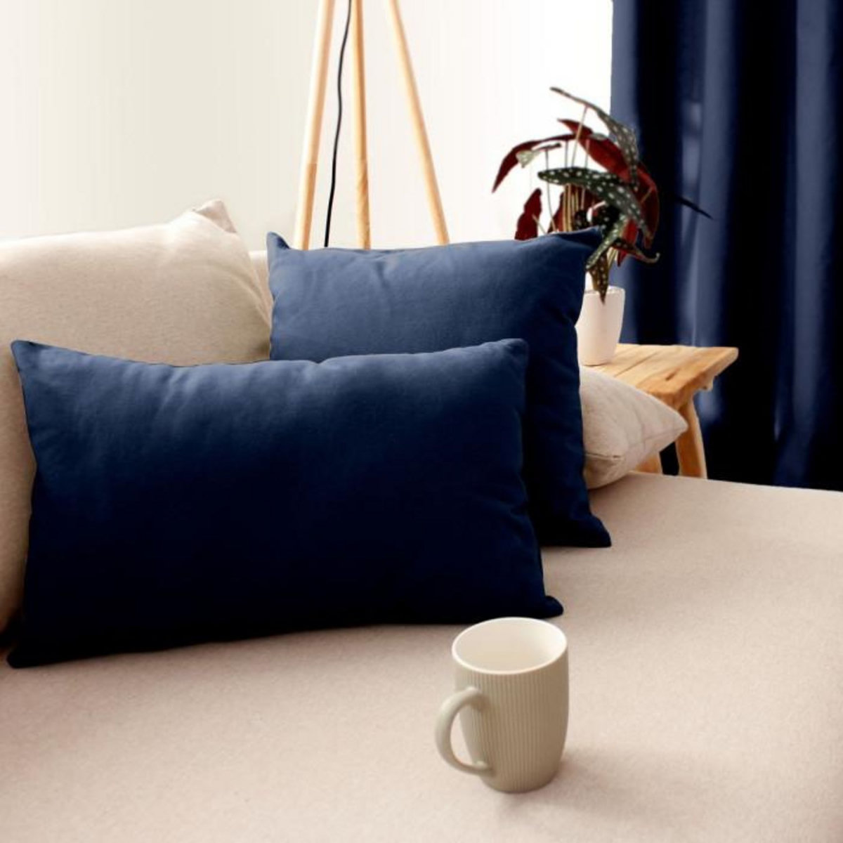 Paris Prix Coussin Déco Uni  Panama  30x50cm Bleu Marine