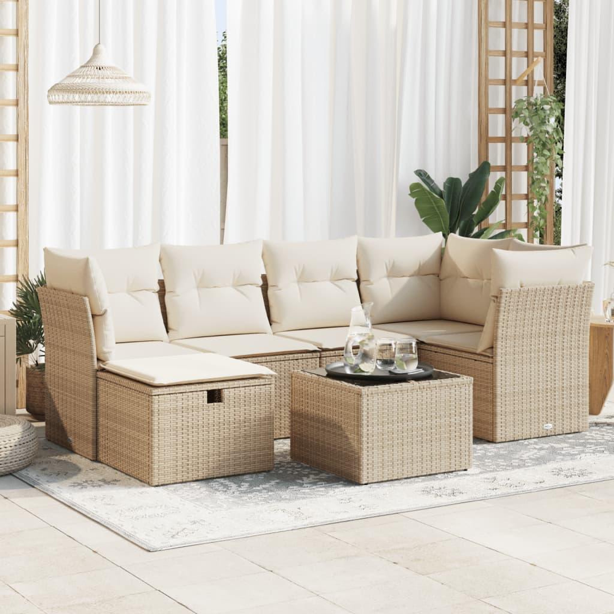 VIDAXL Salon de jardin avec coussins 7 pcs beige resine tressee