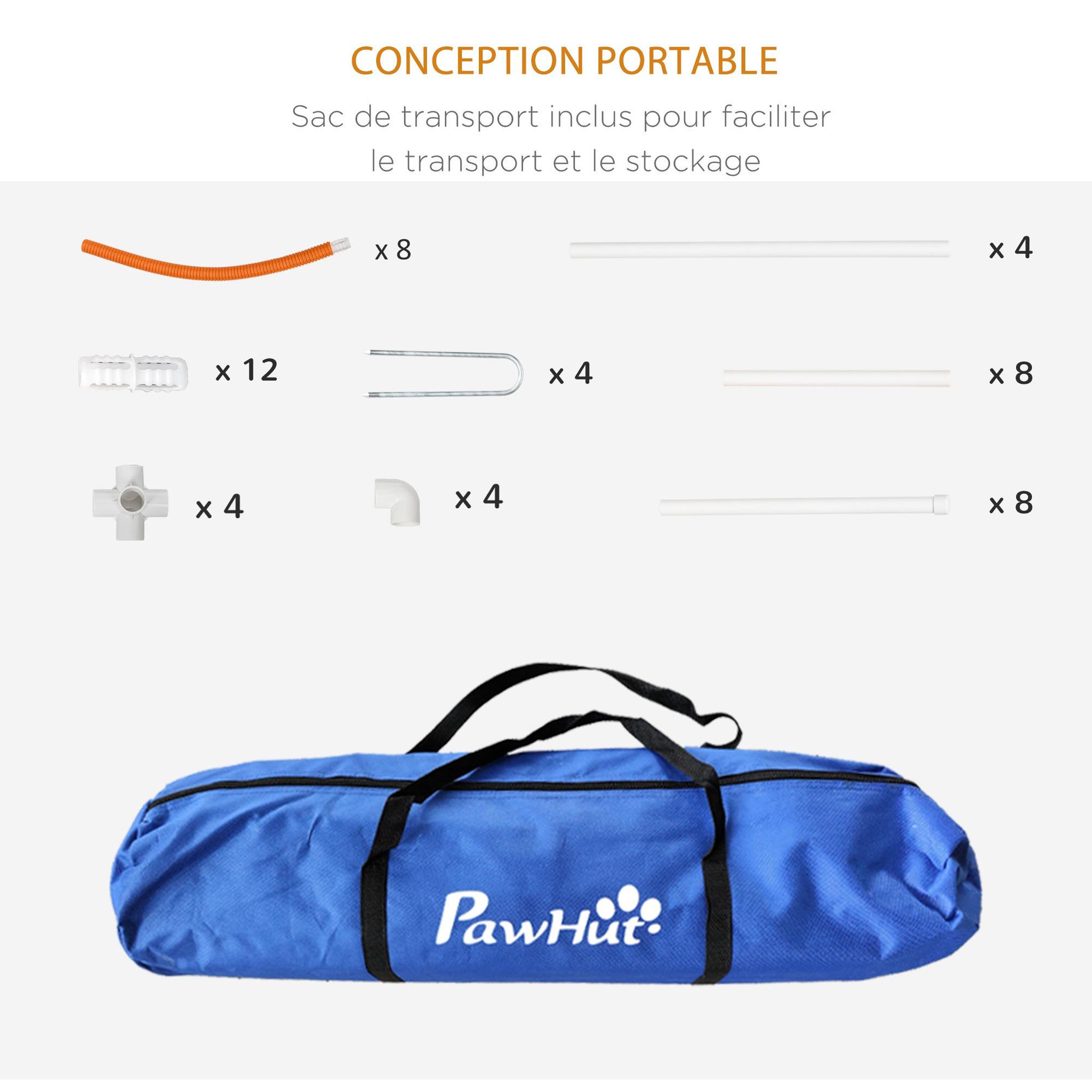 Voir la diapositive 4 : PAWHUT Kit d'agilité pour chien 4 pièces - hooper agility - arceaux entrainement, obstacle, sac de transport inclus - orange