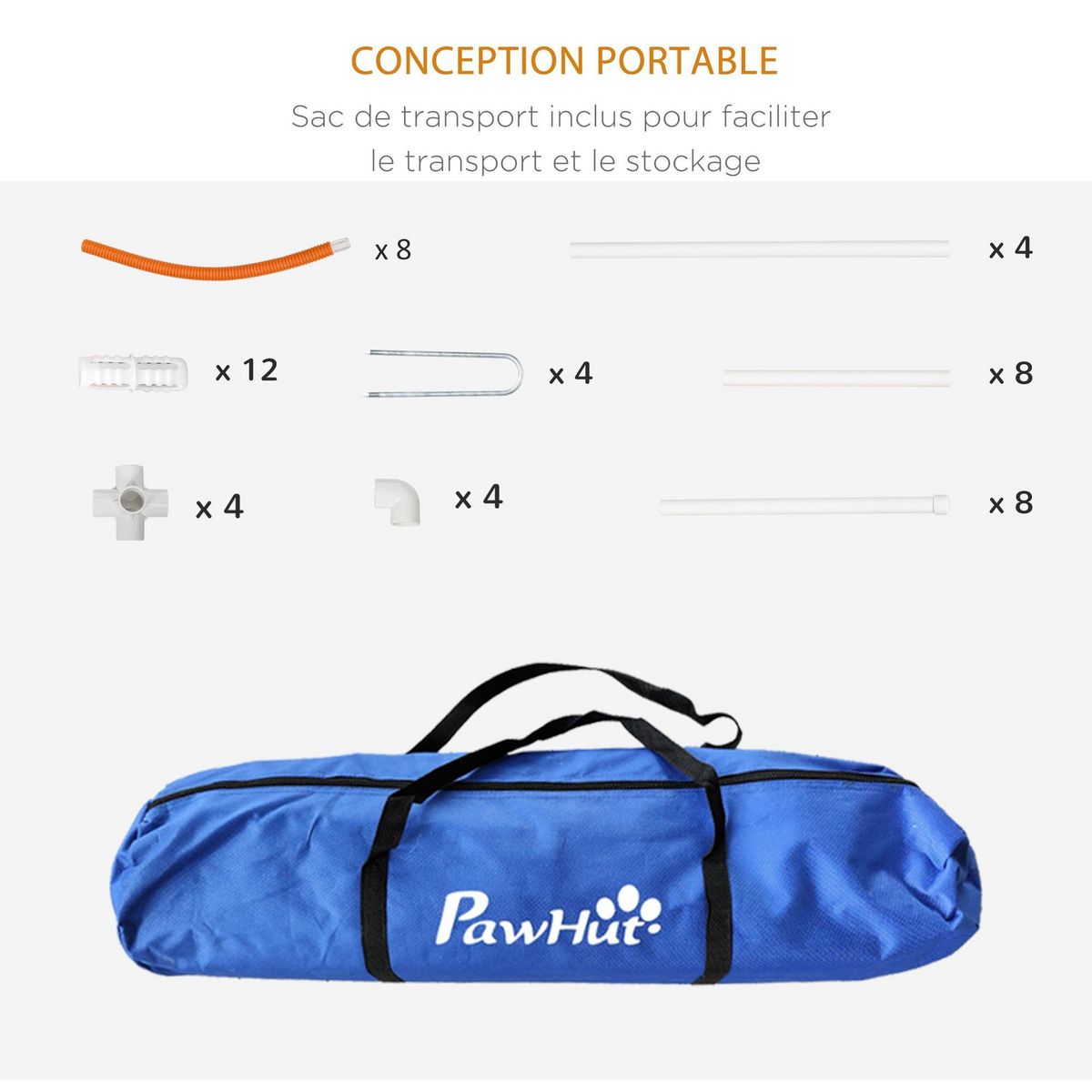 PAWHUT Kit d'agilité pour chien 4 pièces - hooper agility - arceaux entrainement, obstacle, sac de transport inclus - orange