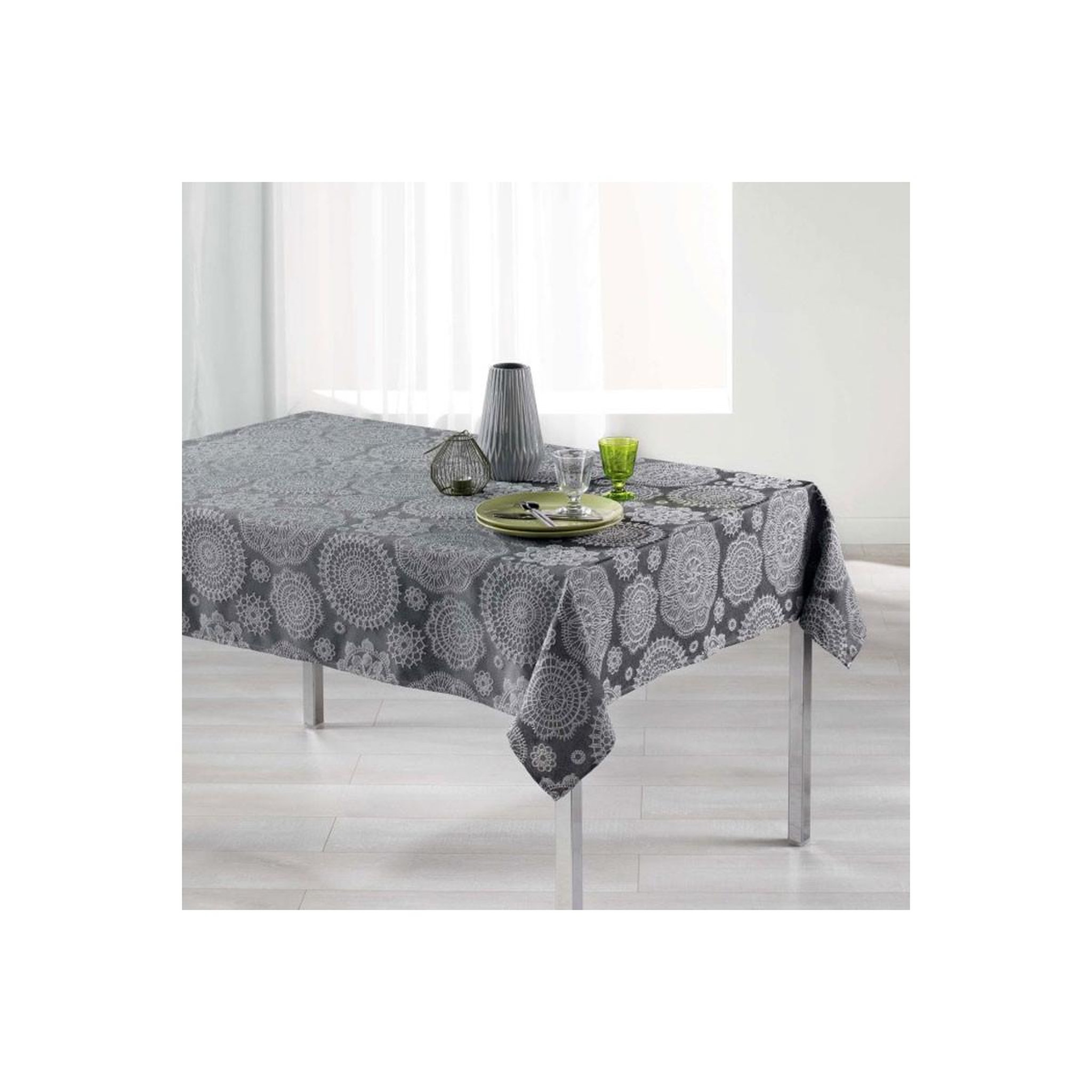 Douceur d'Intérieur Nappe rectangulaire  rose des vents  140x300cm anthracite
