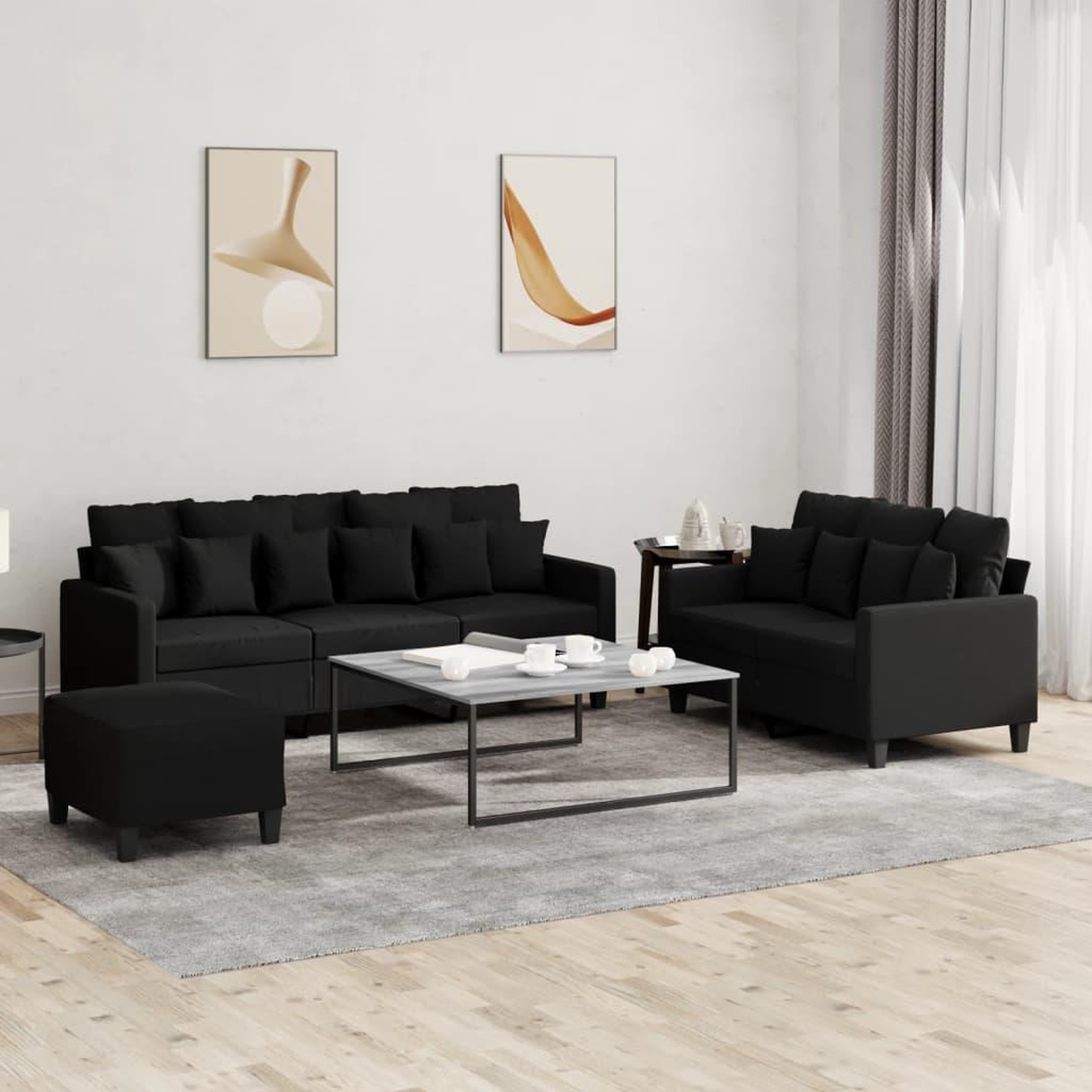VIDAXL Ensemble de canapes 3 pcs avec coussins Noir Tissu