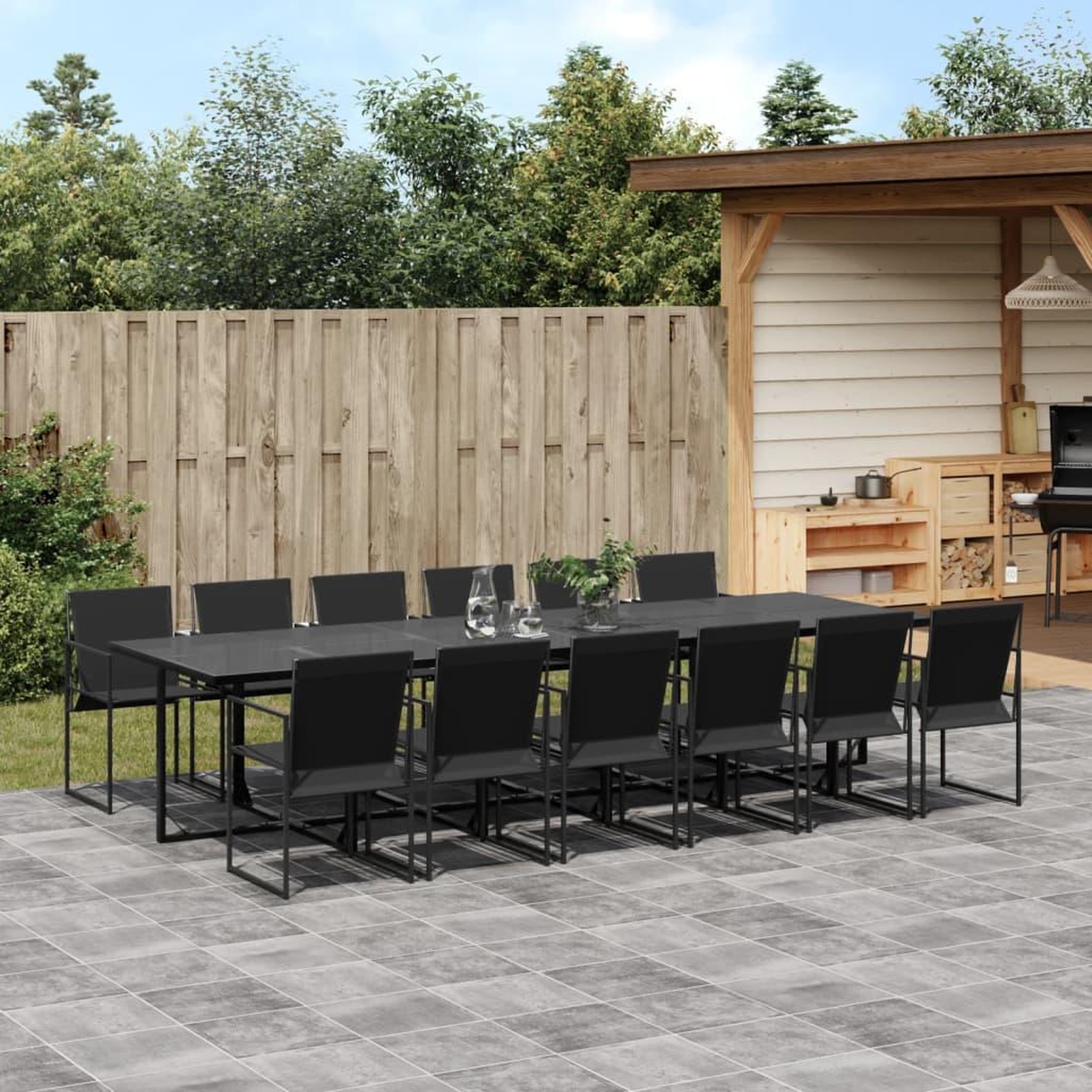 VIDAXL Ensemble a manger de jardin 13 pcs noir textilene