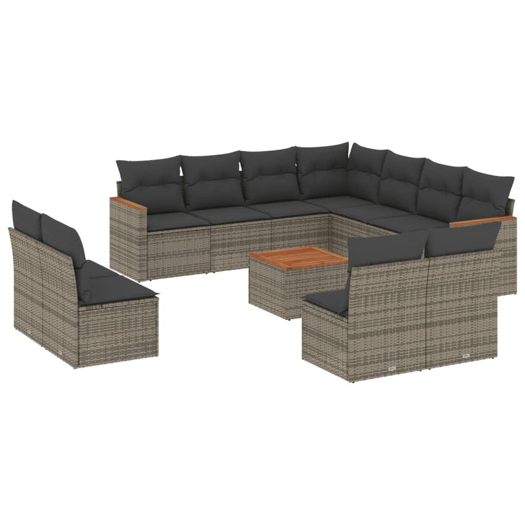 Voir la diapositive 2 : VIDAXL Salon de jardin avec coussins 12 pcs gris resine tressee