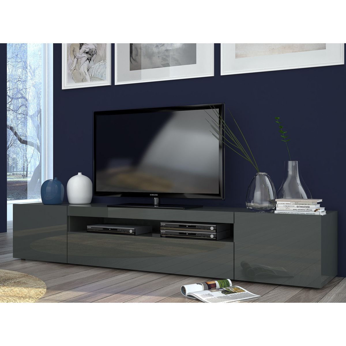 Meuble TV 3 portes 1 niche TECHNO L200cm