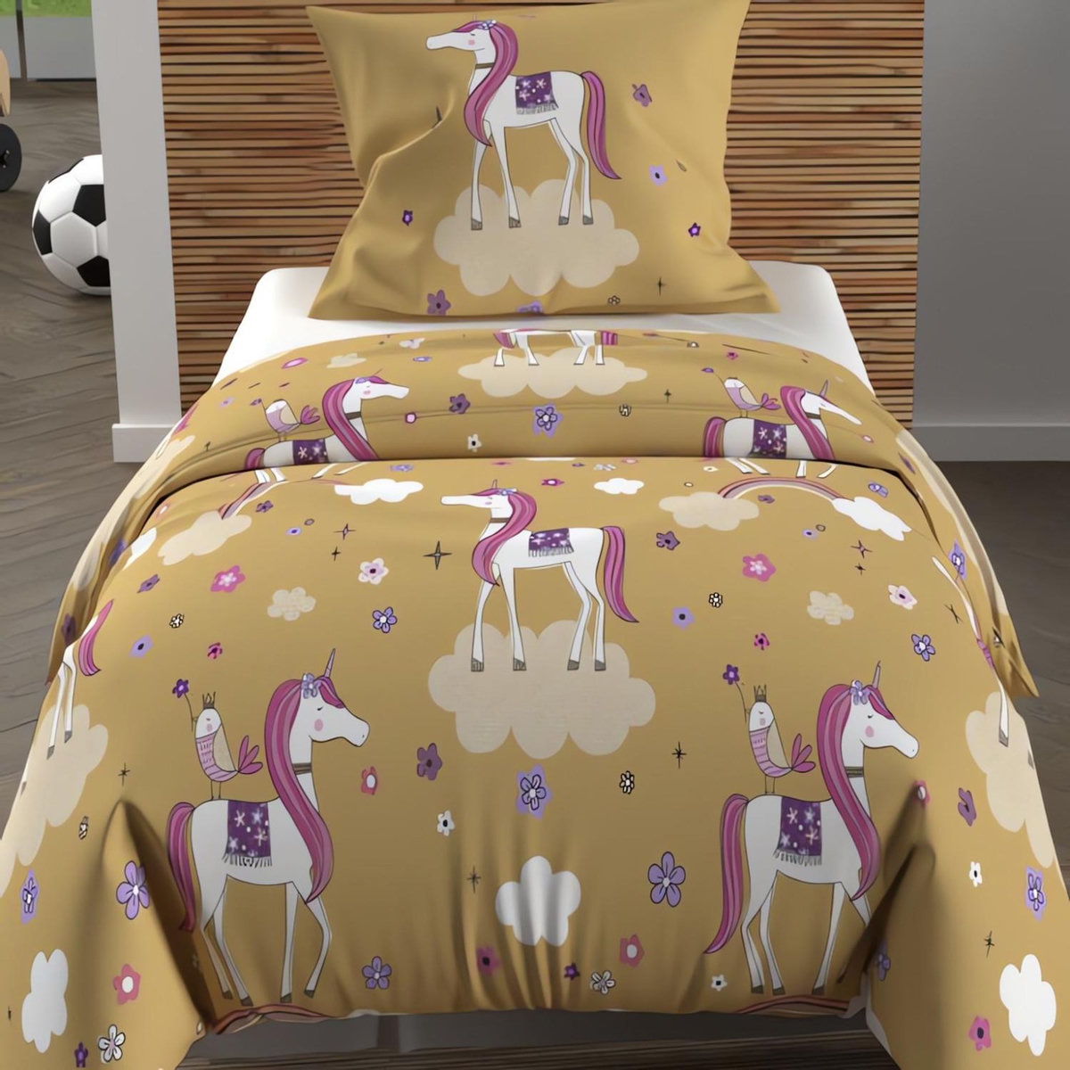 SOLEIL D'OCRE Parure housse de couette LICORNES, 100% coton 57 fils/cm2, par Soleil d'Ocre