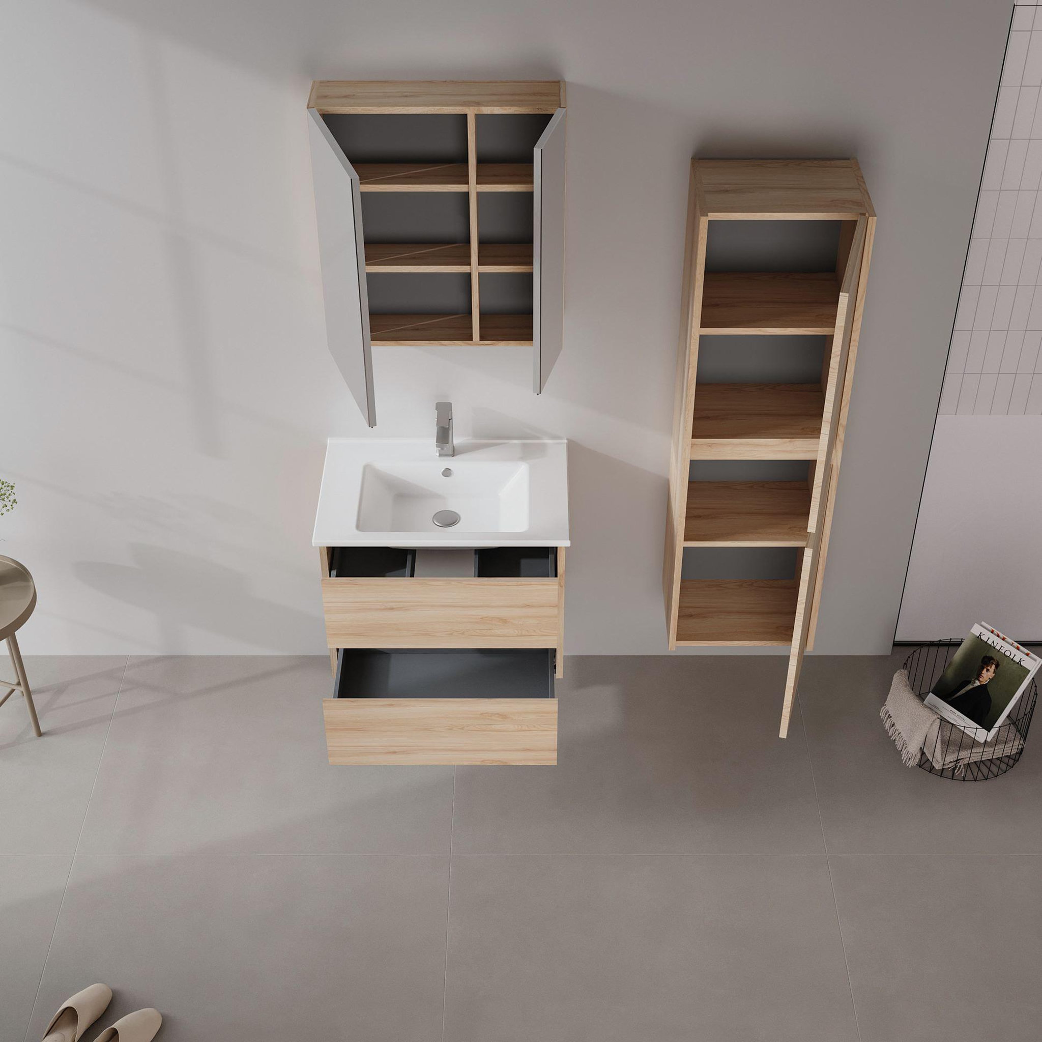 Voir la diapositive 3 : Habitat et Jardin Meuble salle de bain avec miroir  side 60  - 60 x 16 x 66 cm - oak