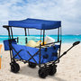 Voir la diapositive 2 : OUTSUNNY Chariot pliant avec toit, poignée, panier - chariot de plage - chariot de transport pliable tout-terrain métal noir oxford bleu