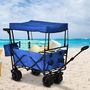 Voir la diapositive 2 : OUTSUNNY Chariot pliant avec toit, poignée, panier - chariot de plage - chariot de transport pliable tout-terrain métal noir oxford bleu