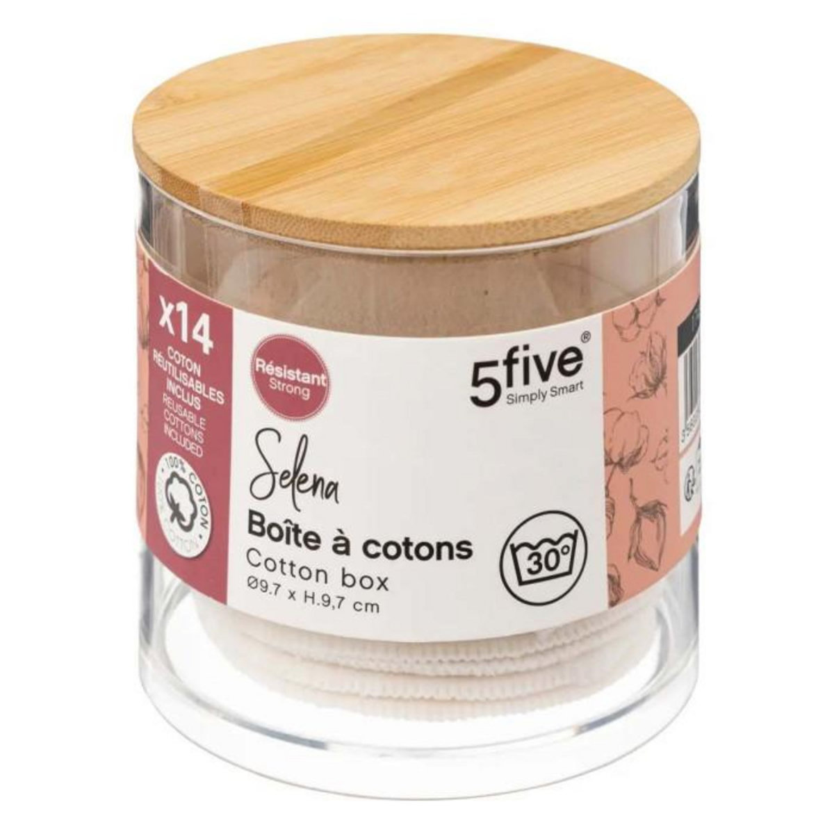 FIVE Boîte 14 Cotons Réutilisables  Beauty  9cm Transparent