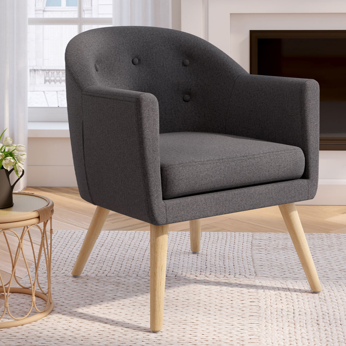 ID MARKET Fauteuil scandinave OLAN cabriolet en tissu gris anthracite
