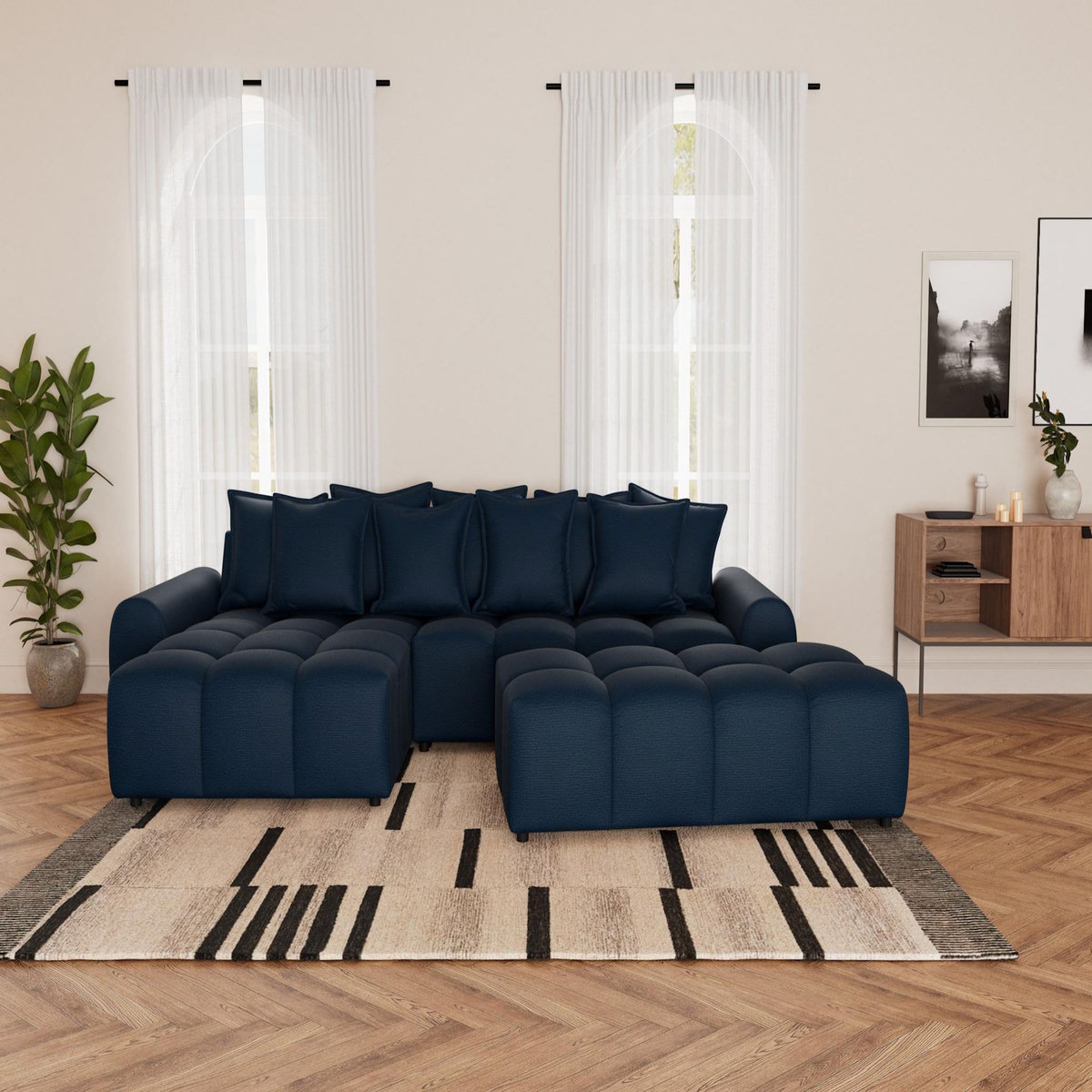 LISA DESIGN Adelaide - canapé d'angle réversible 4 places avec pouf d'appoint en tissu texturé