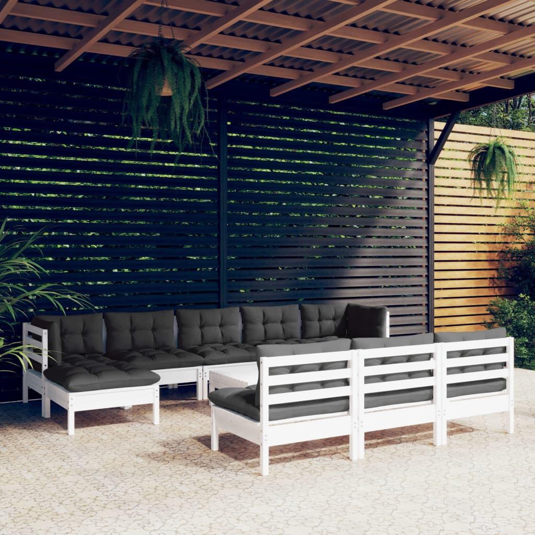 VIDAXL Salon de jardin 11 pcs avec coussins blanc bois de pin