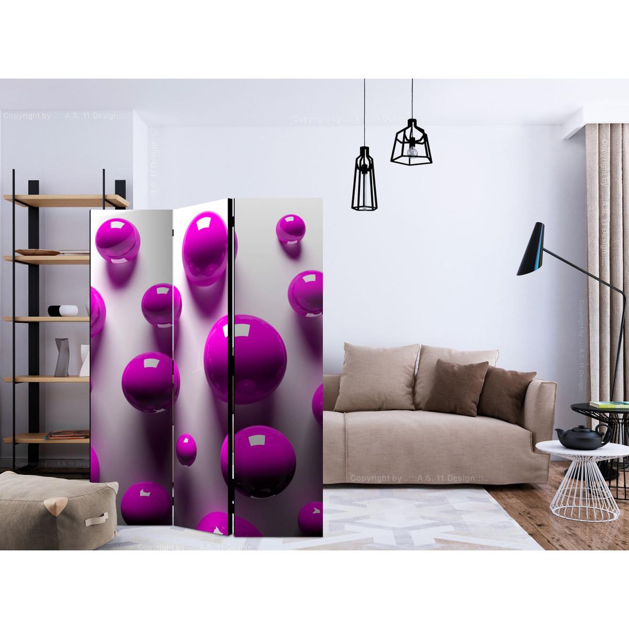 Voir la diapositive 2 : Paris Prix Paravent 3 volets  purple balls  135x172cm