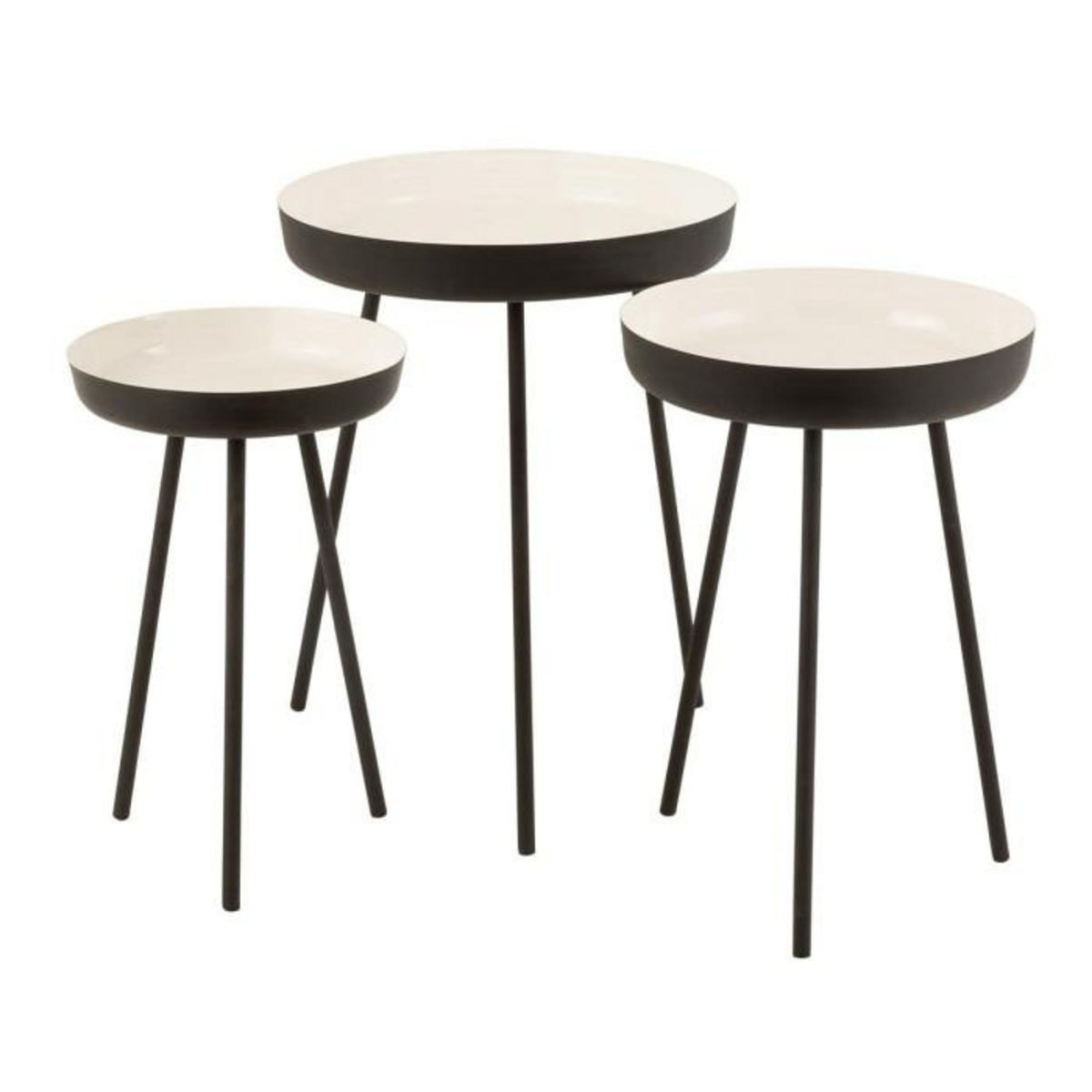 Paris Prix Lot de 3 Tables Gigognes  Pulta  67cm Noir & Blanc