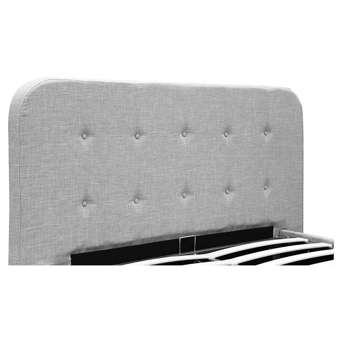 Lit coffre avec sommier relevable et tête de lit capitonnée en tissu gris clair 140x190 cm JOHN