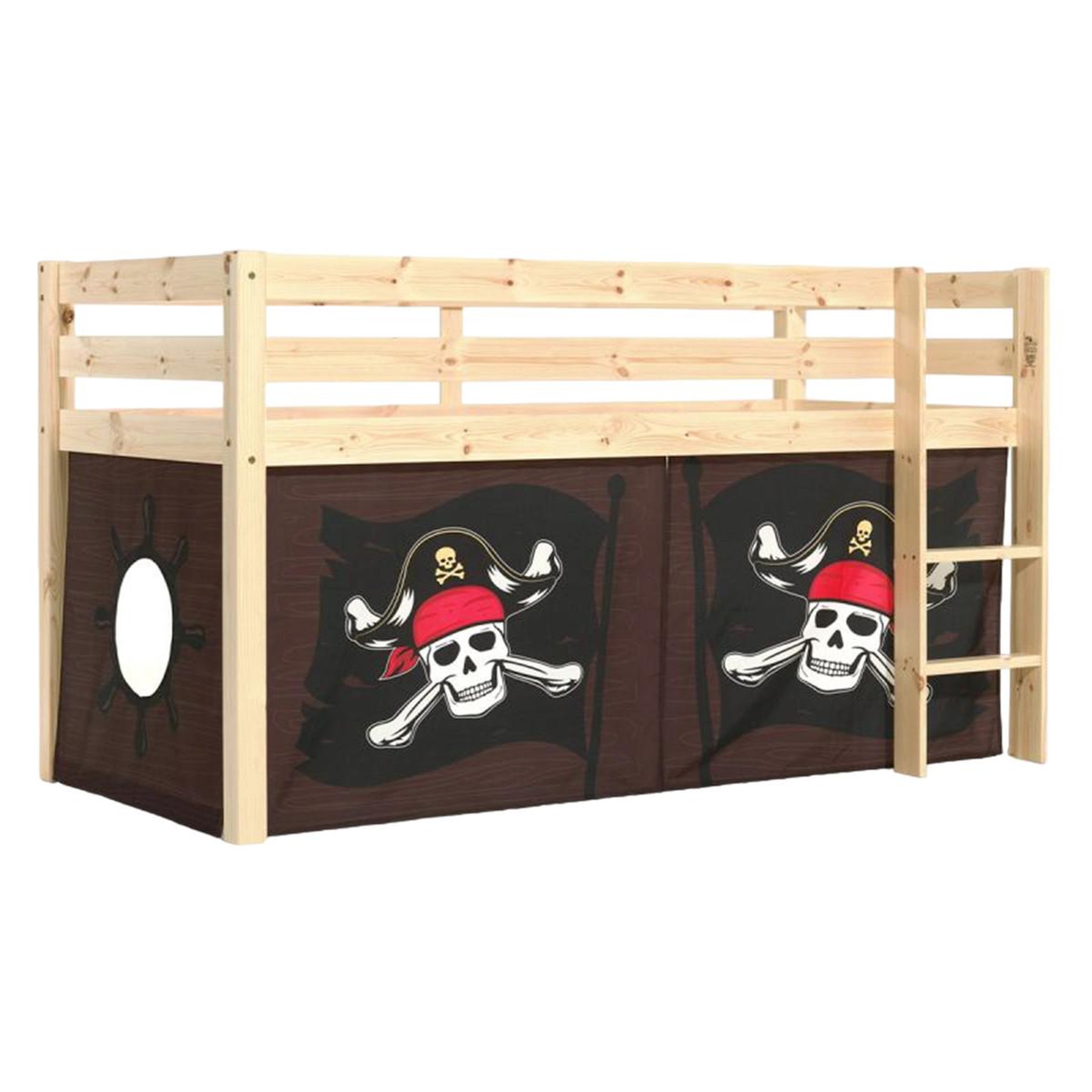 Paris Prix Lit Enfant Surélevé  Pino Caribian Pirates  90x200cm Naturel