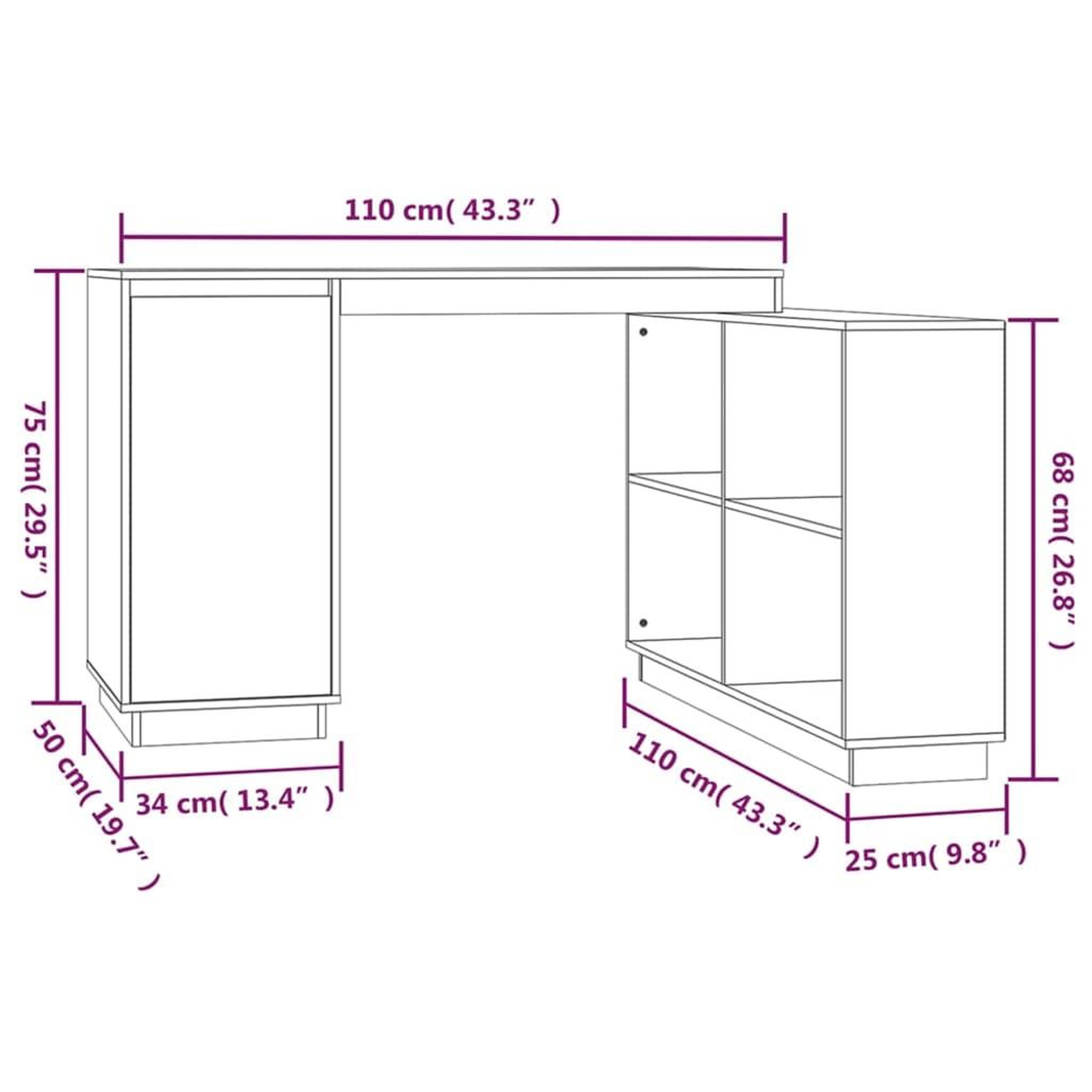 Voir la diapositive 6 : VIDAXL Bureau Gris 110x50x75 cm Bois massif de pin