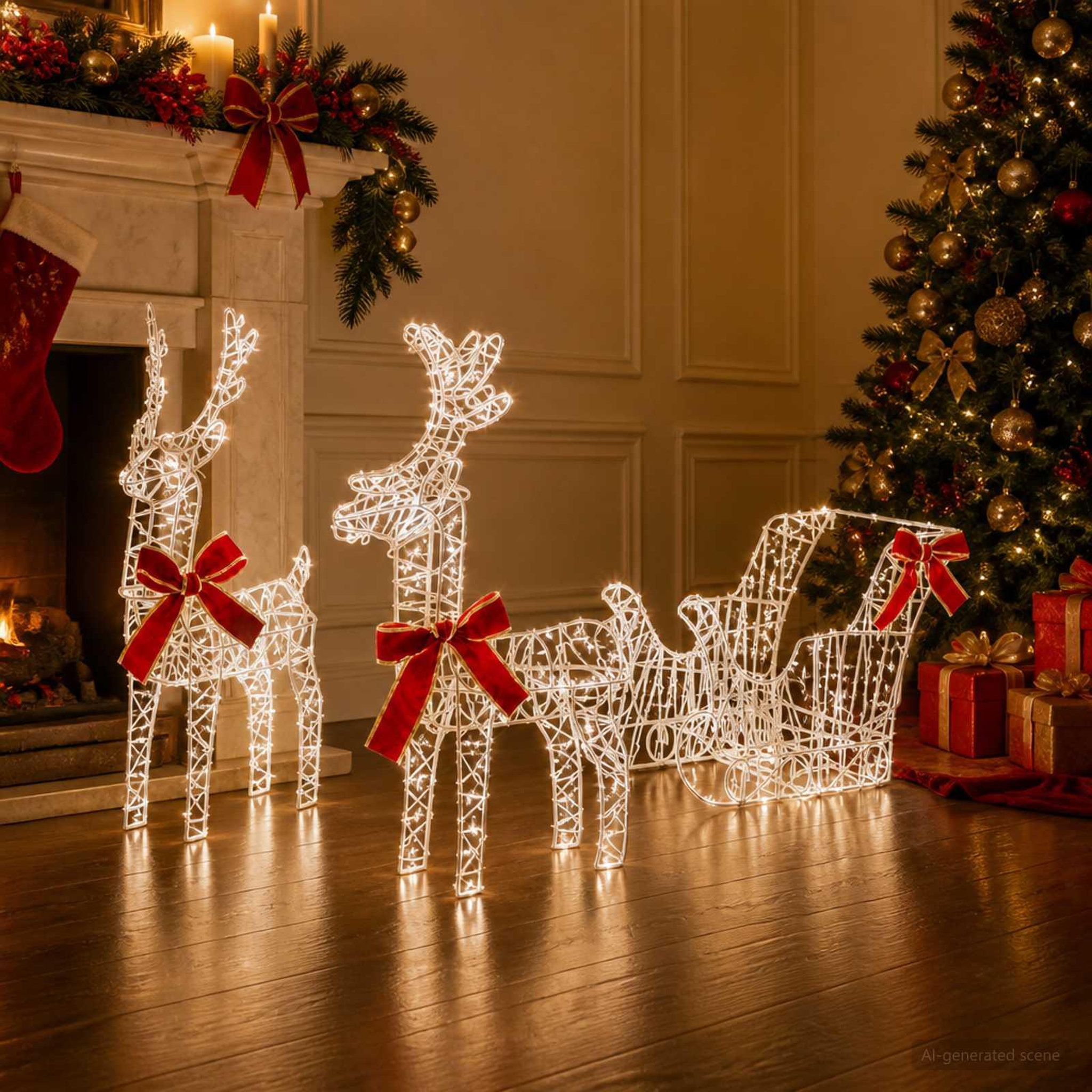 Voir la diapositive 2 : VIDAXL Renne et traîneau de Noël 3D LOVIISA 3 pc 400 LED Blanc froid