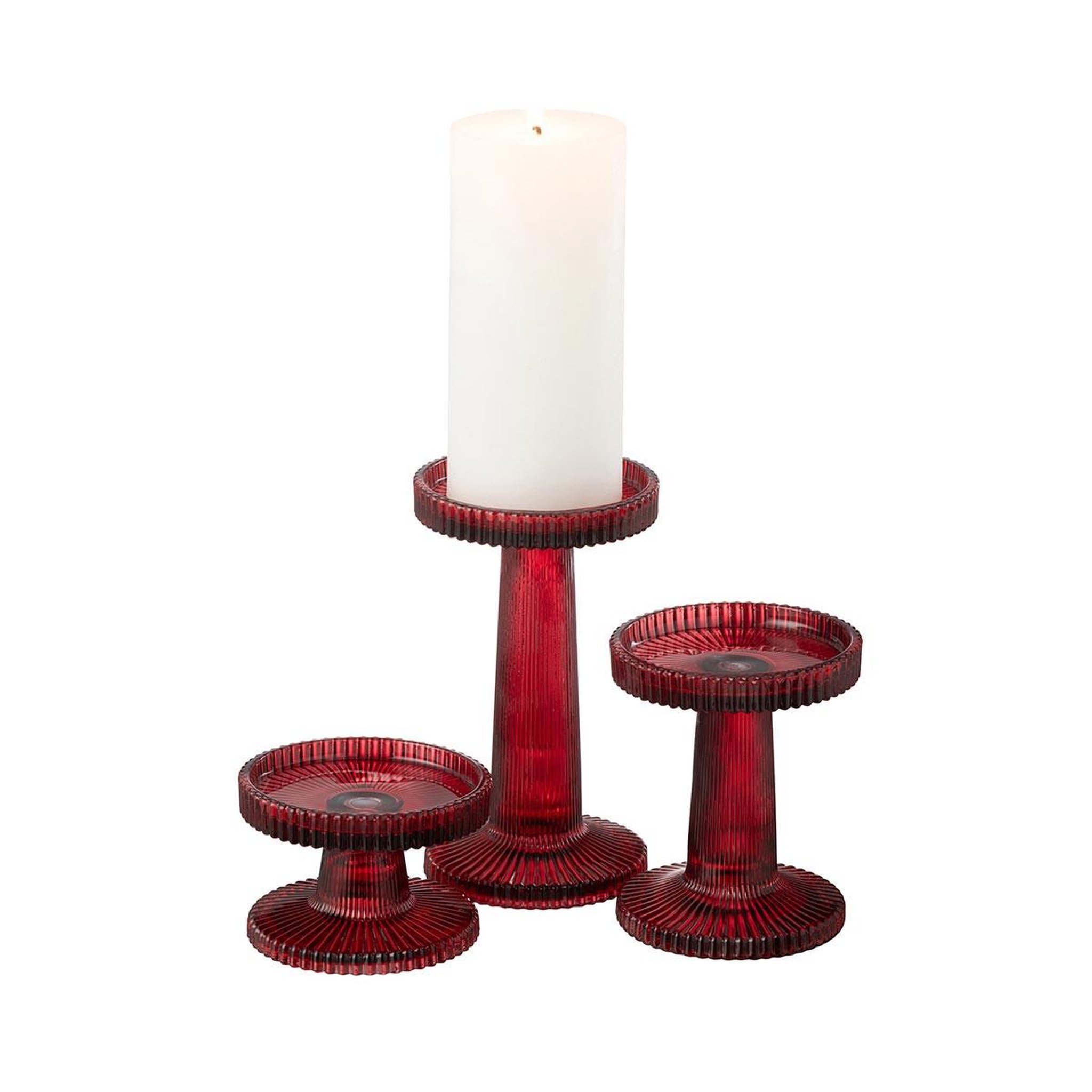 Voir la diapositive 3 : J-LINE Lot de 3 Chandeliers en Verre  Nelly  16cm Rouge
