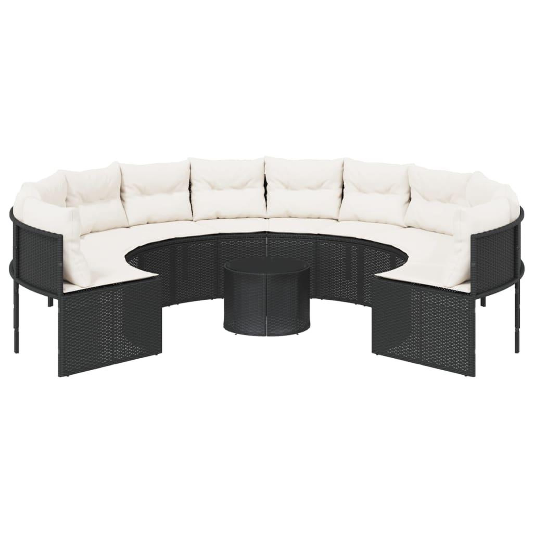 Voir la diapositive 4 : VIDAXL Canape de jardin avec table coussins rond noir resine tressee
