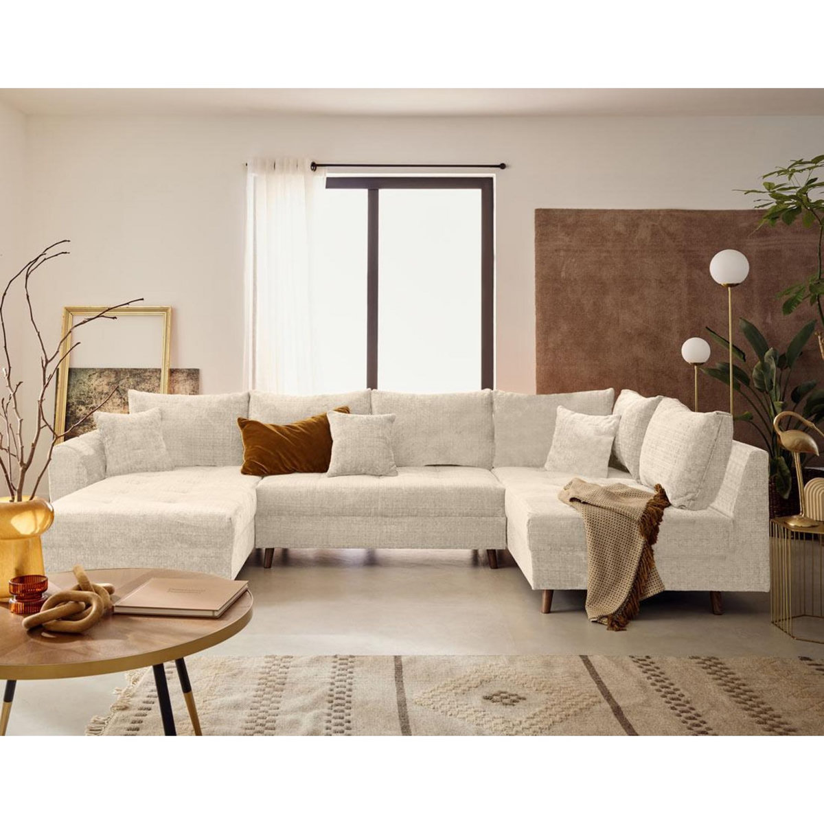 LISA DESIGN Rune - canapé panoramique d'angle droit 7 places en velours texturé