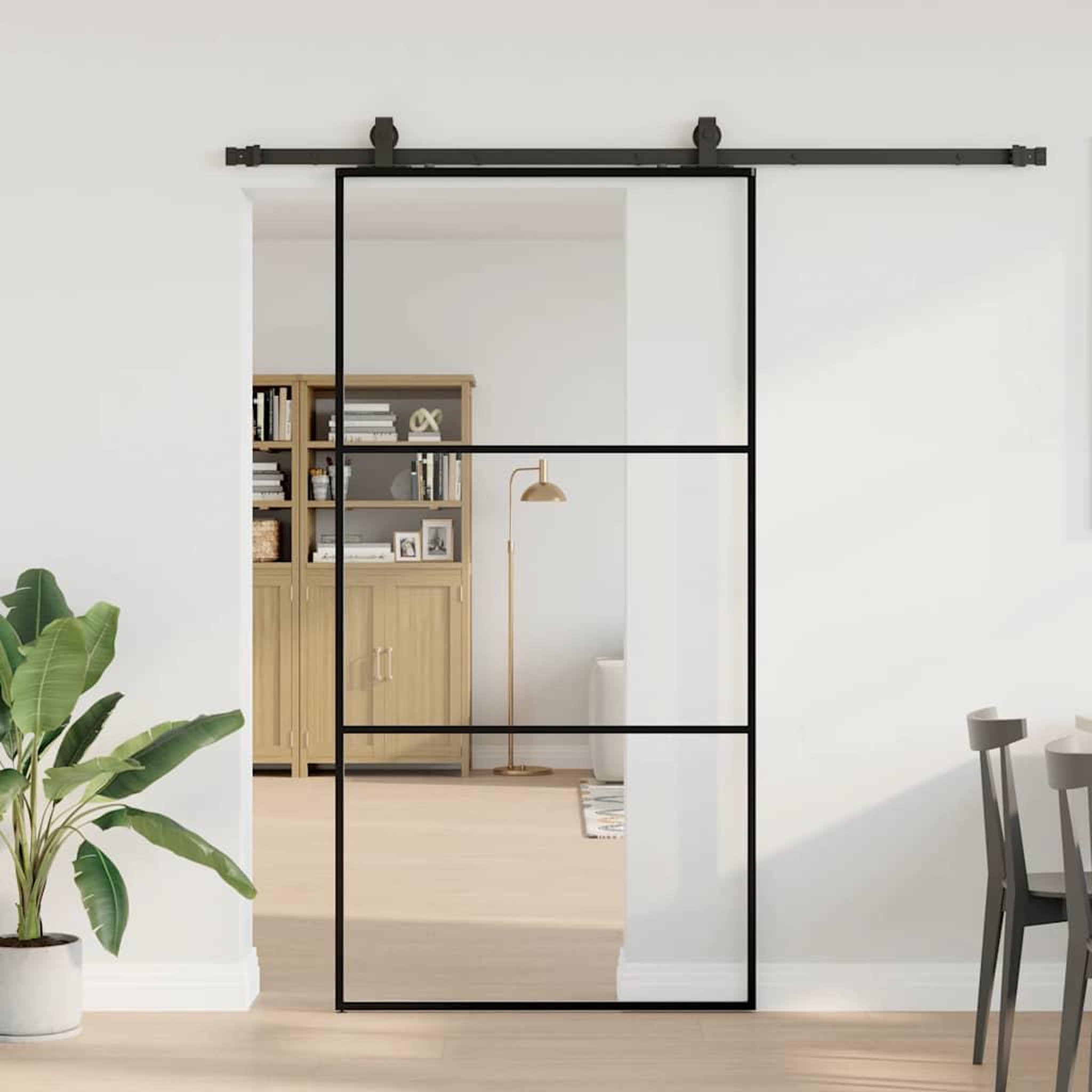 VIDAXL Porte coulissante kit de quincaillerie noir 102x205cm verre ESG