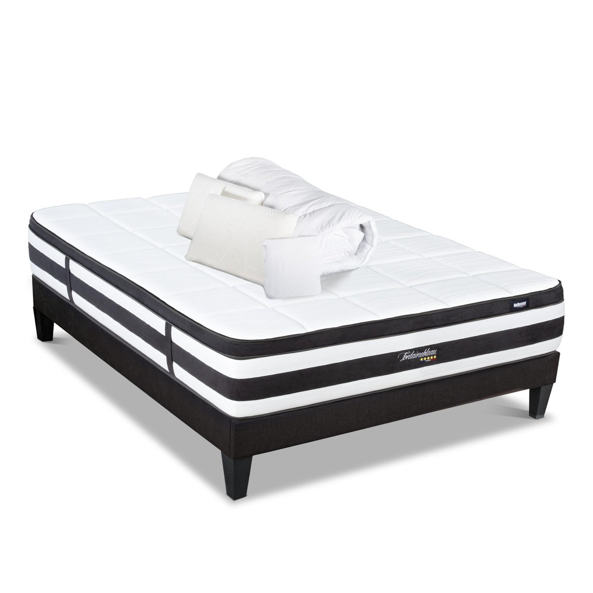 BELLECOUR BELLECOUR LITERIE | Pack Prêt à dormir FONTAINEBLEAU | Matelas Ressorts ensachés + Sommier + Accessoires