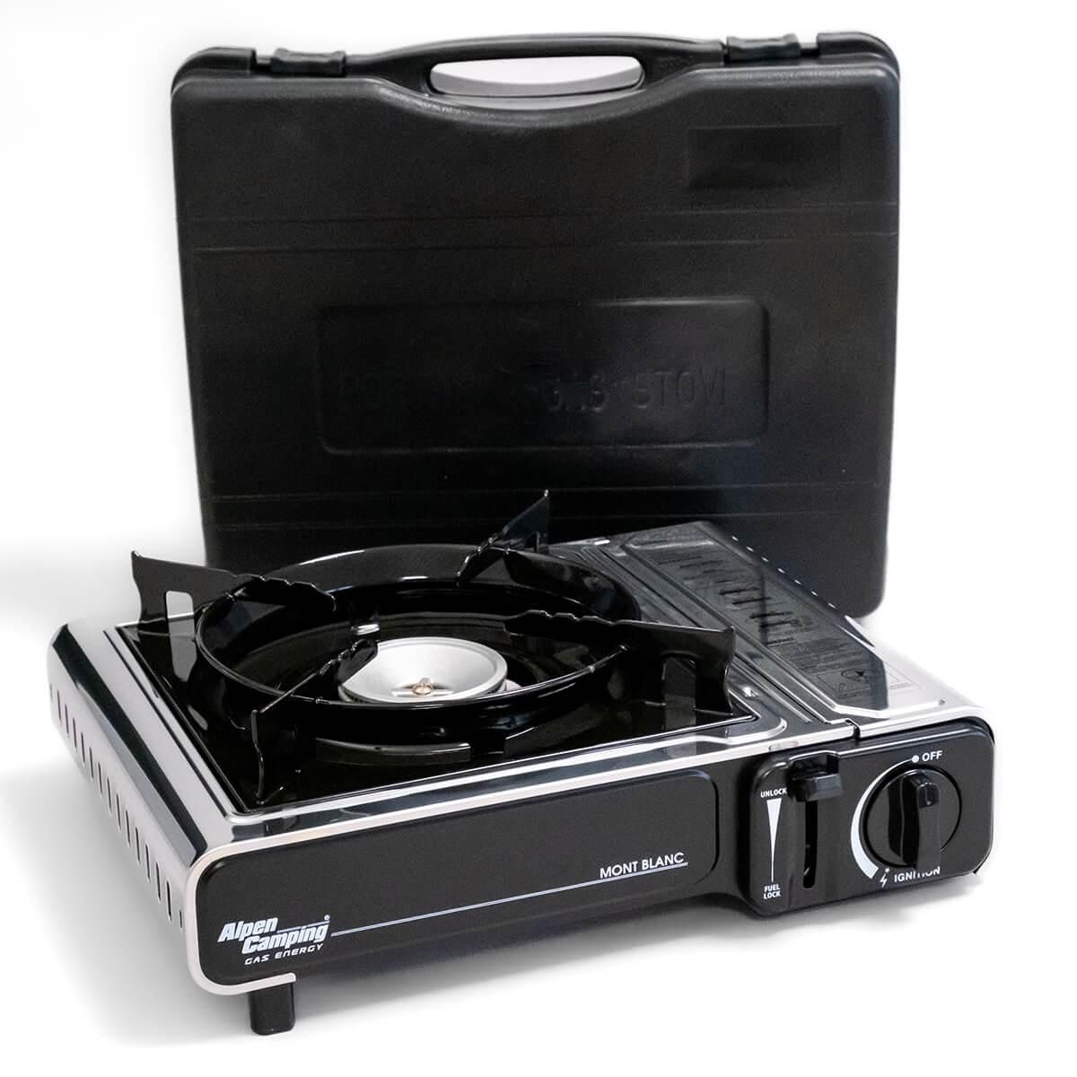 ALPENTECH Réchaud à gaz INOX 2200W MONT BLANC + 8 Cartouches de gaz Camping ALPEN