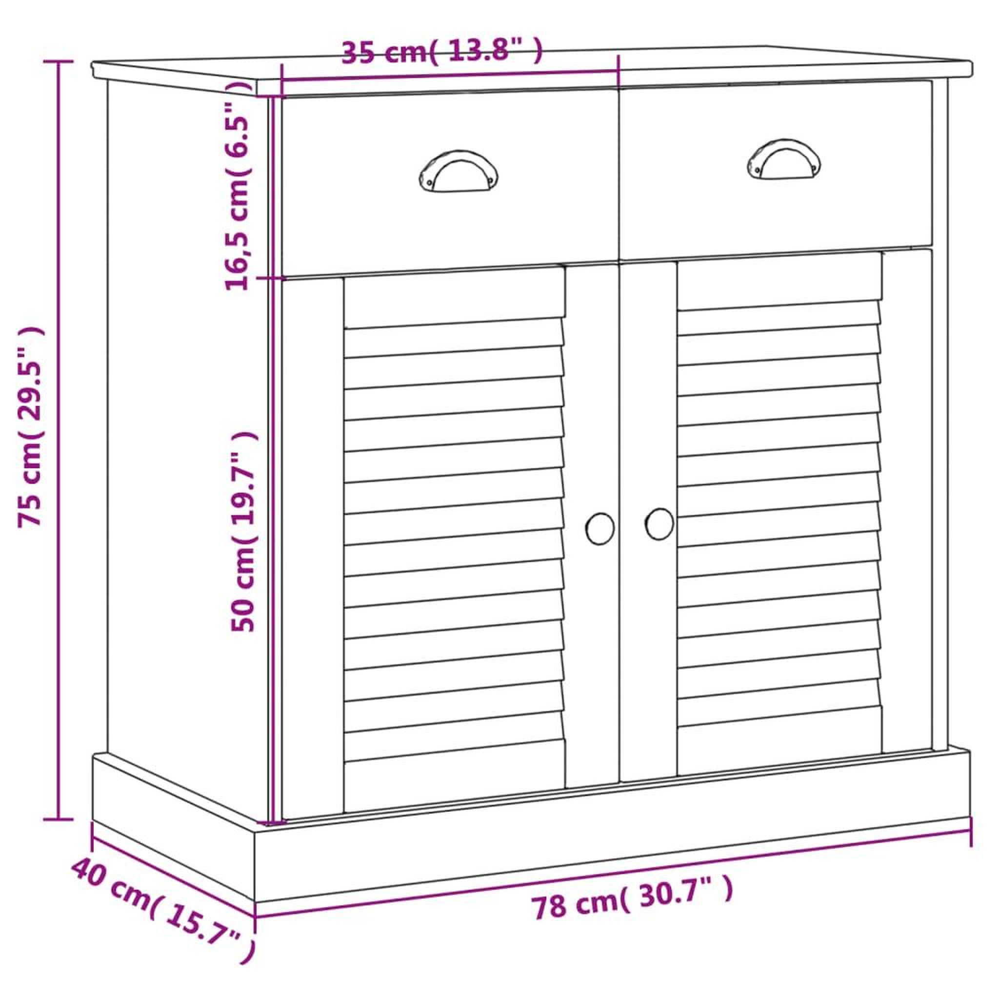 Voir la diapositive 6 : VIDAXL Buffet avec tiroirs VIGO 78x40x75 cm blanc bois massif de pin