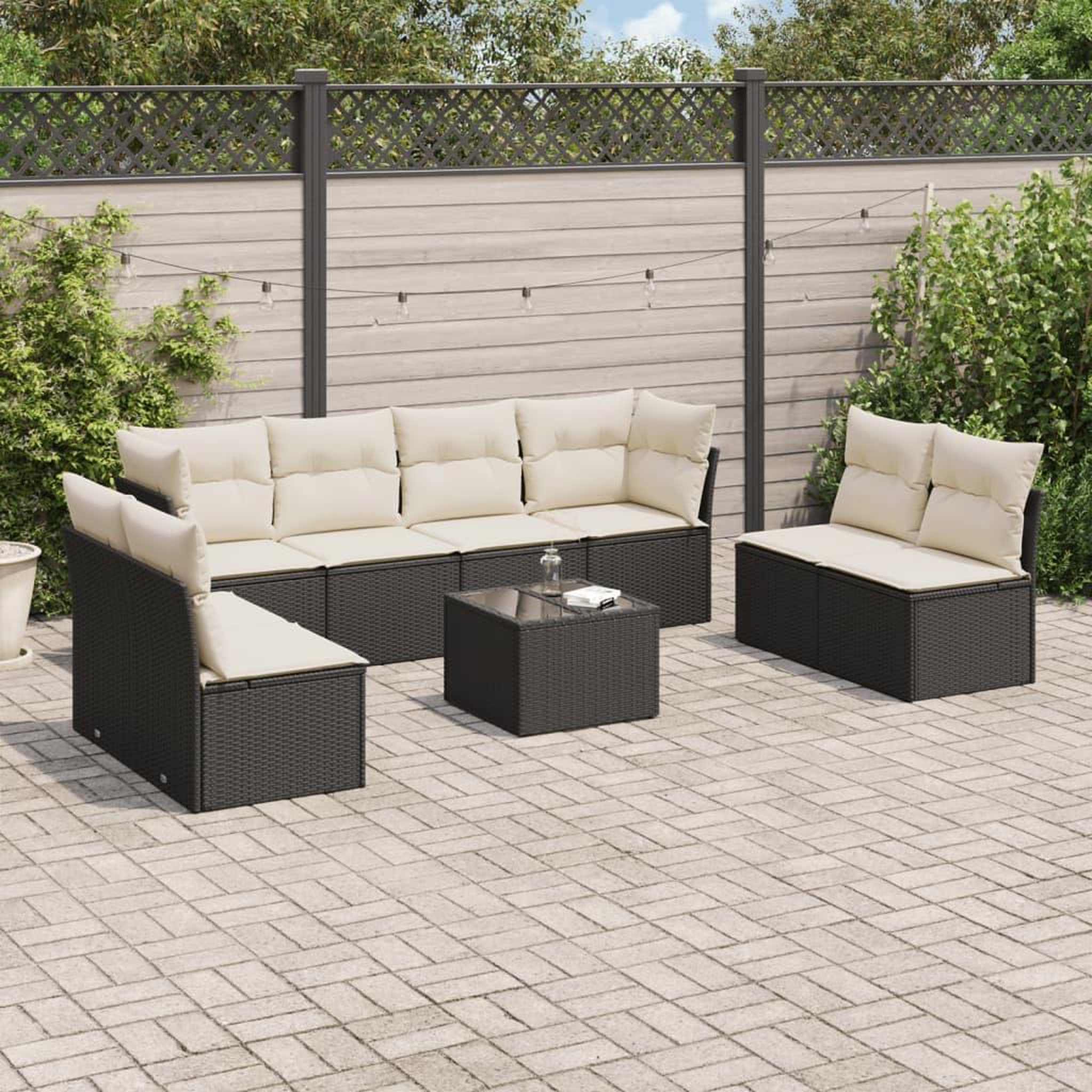 VIDAXL Salon de jardin 9 pcs avec coussins noir resine tressee