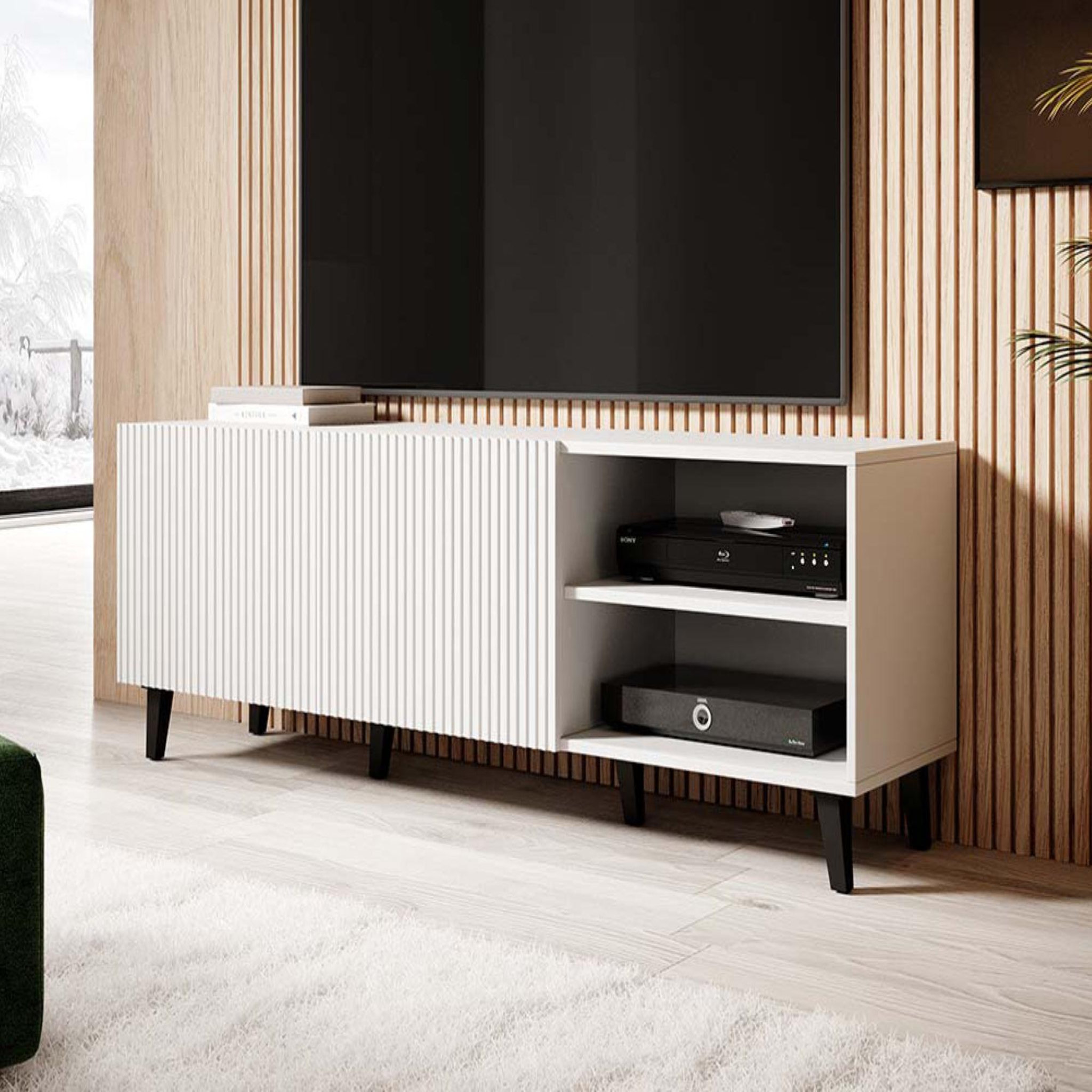 Voir la diapositive 3 : BEST MOBILIER Sanna - meuble tv - 2 portes et 2 niches - 150 cm