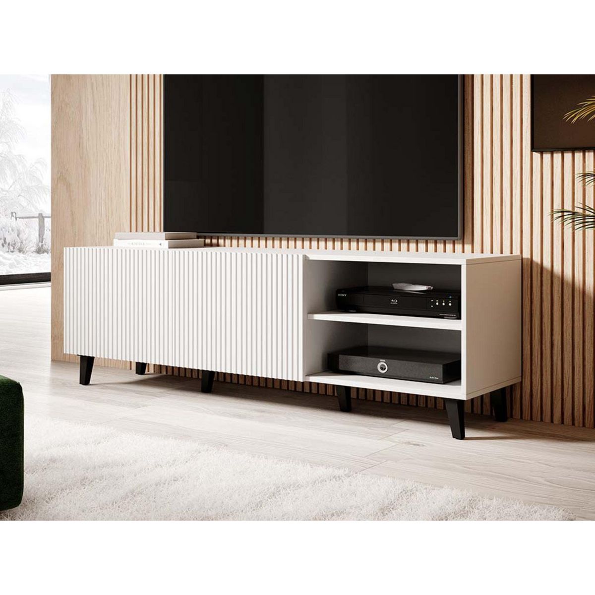 BEST MOBILIER Sanna - meuble tv - 2 portes et 2 niches - 150 cm