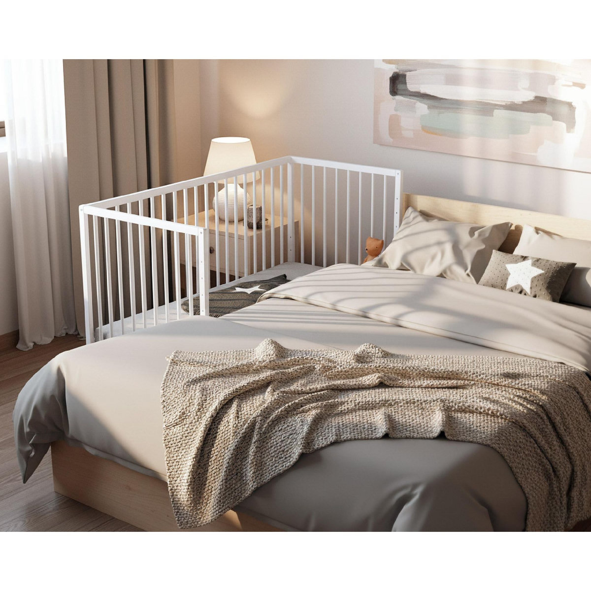 WEBABY Lit bébé cododo en bois avec roulettes 60 x 120 cm LIO