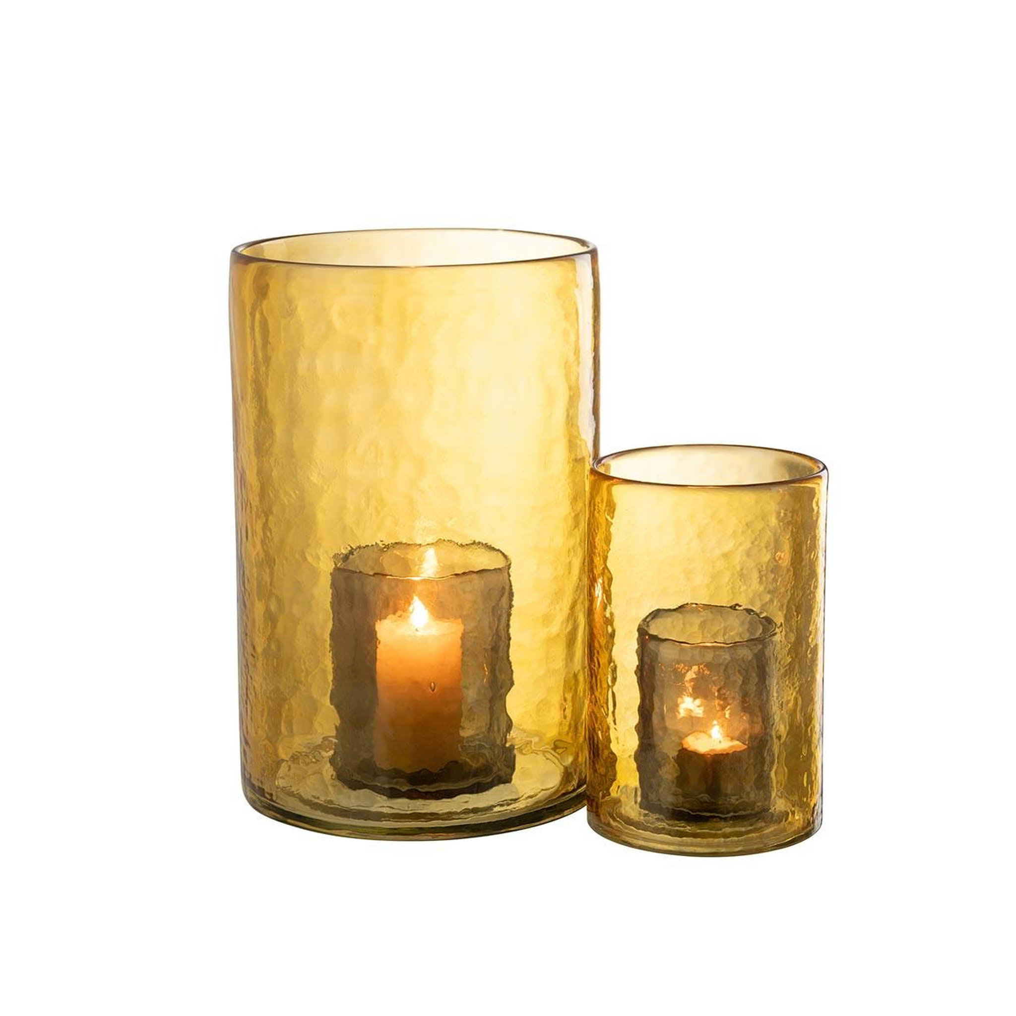 Voir la diapositive 5 : J-LINE Photophore Double en Verre  Hurricane  20cm Jaune