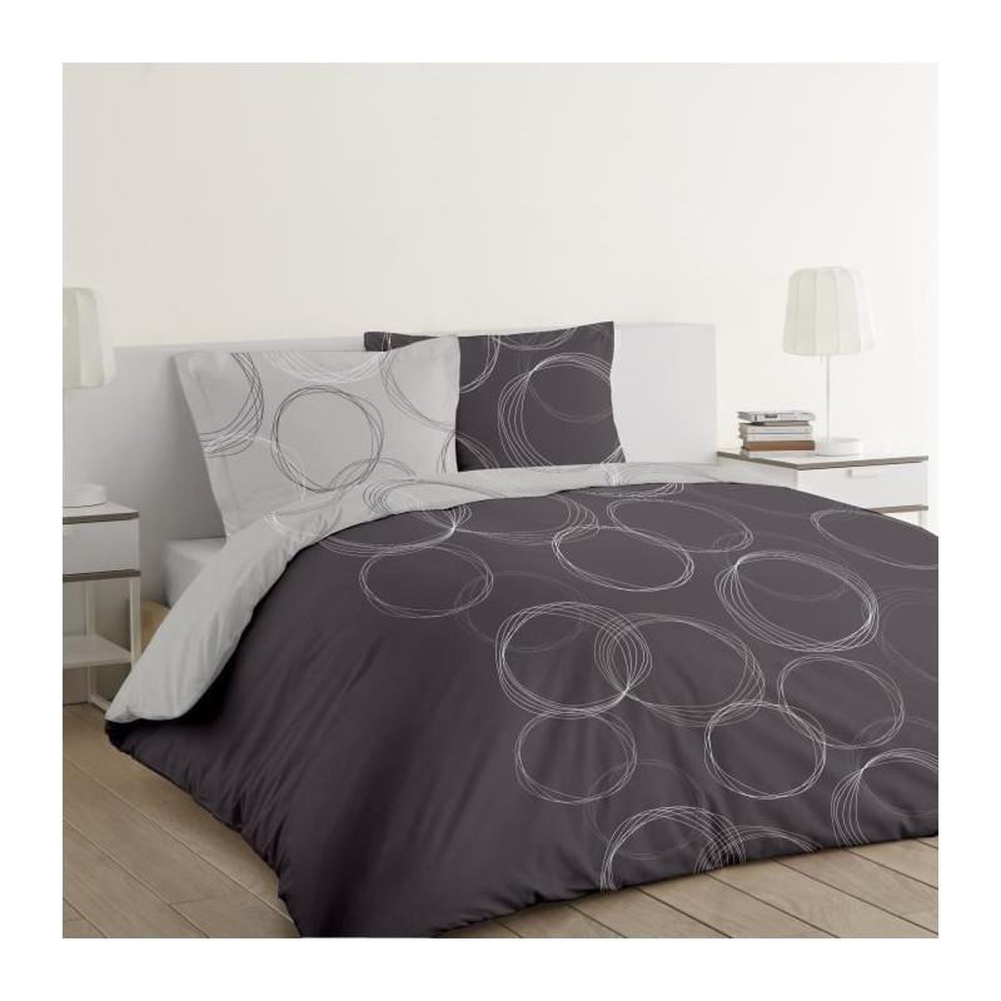 VISION VISION Parure de couette reversible Lenny - 100% coton - 200 x 200 cm - Gris