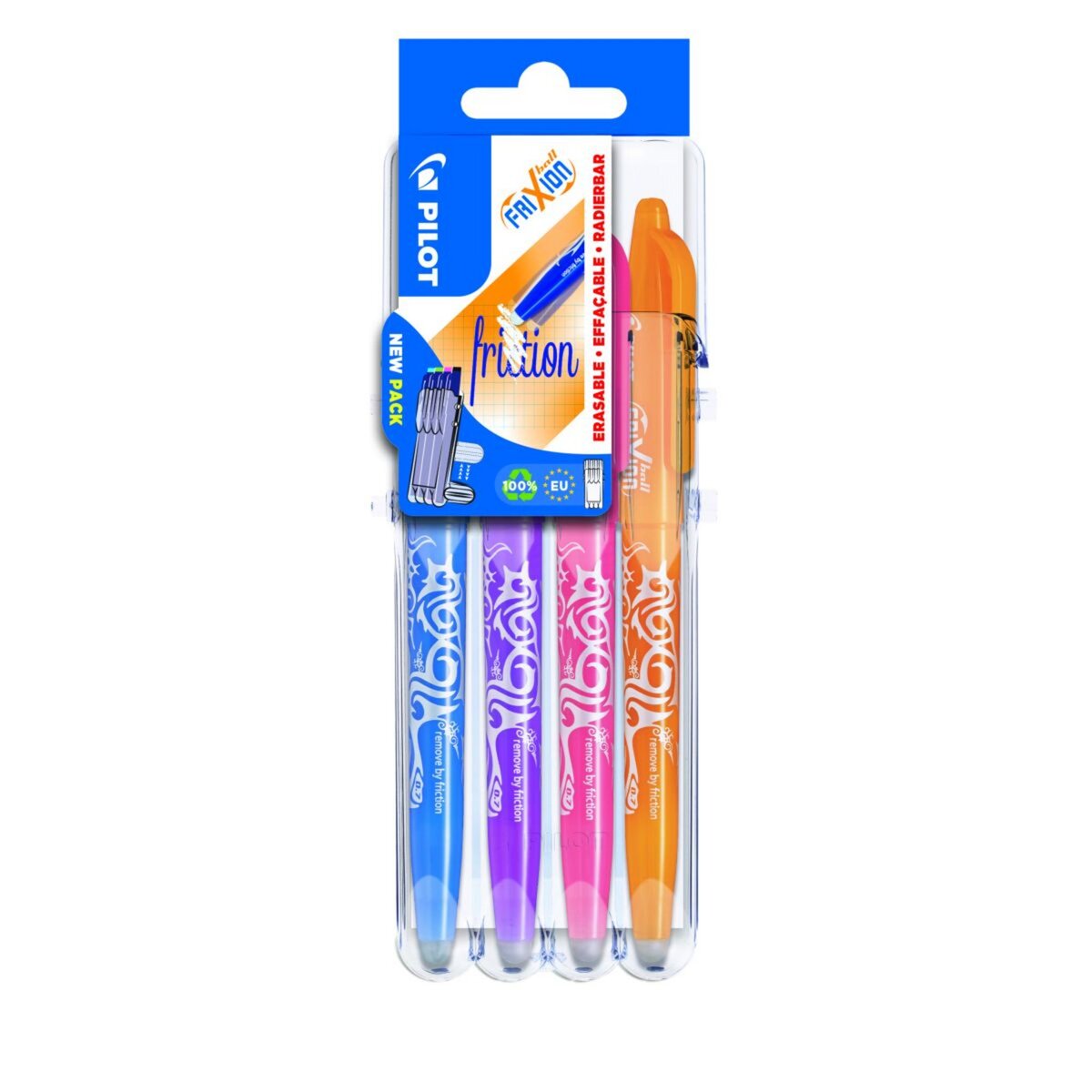 PILOT Lot de 4 stylos effaçables bleu/violet/rose/orange FriXion Ball