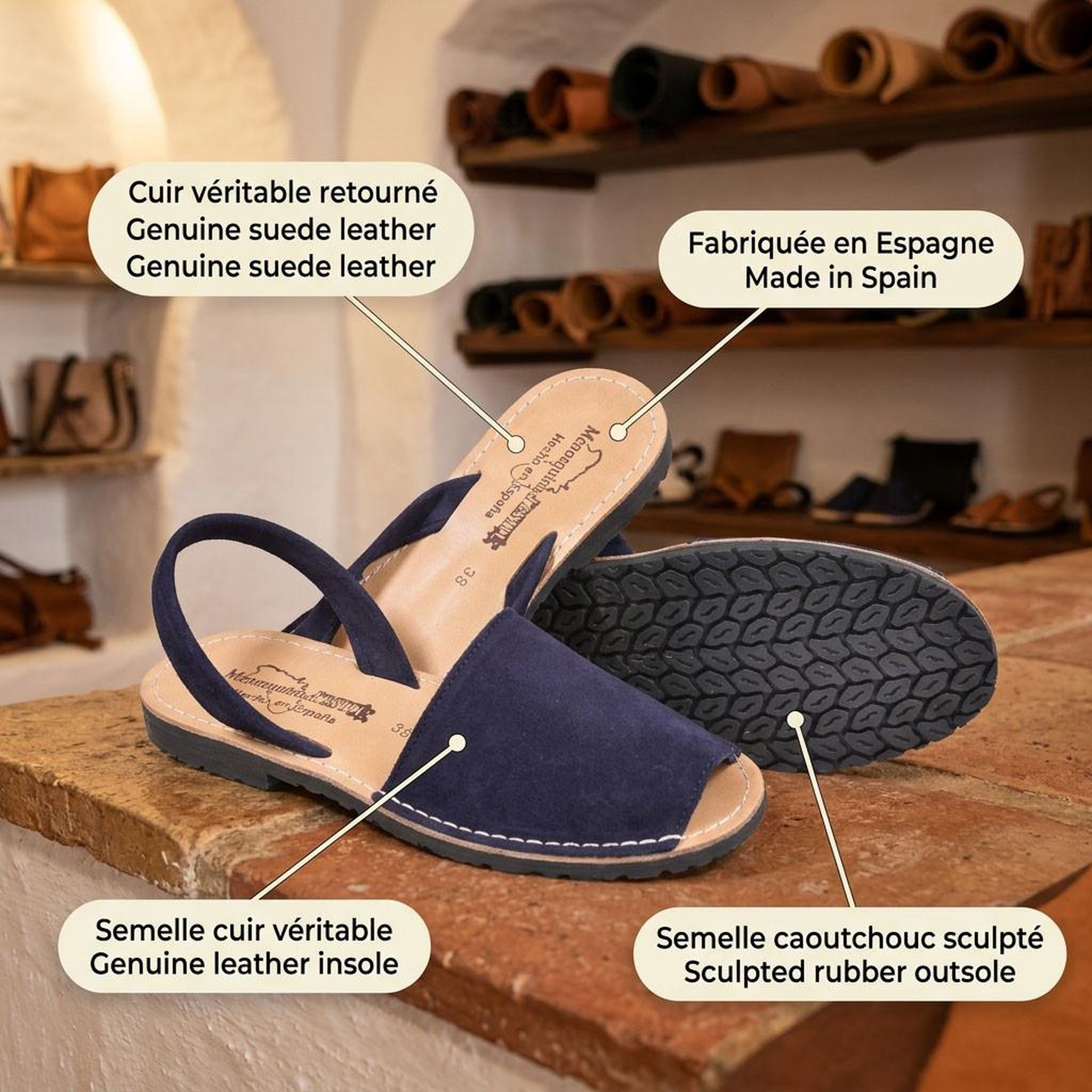 Voir la diapositive 4 : OZABI OZABI Sandales Menorquines Cuir Véritable Espagne