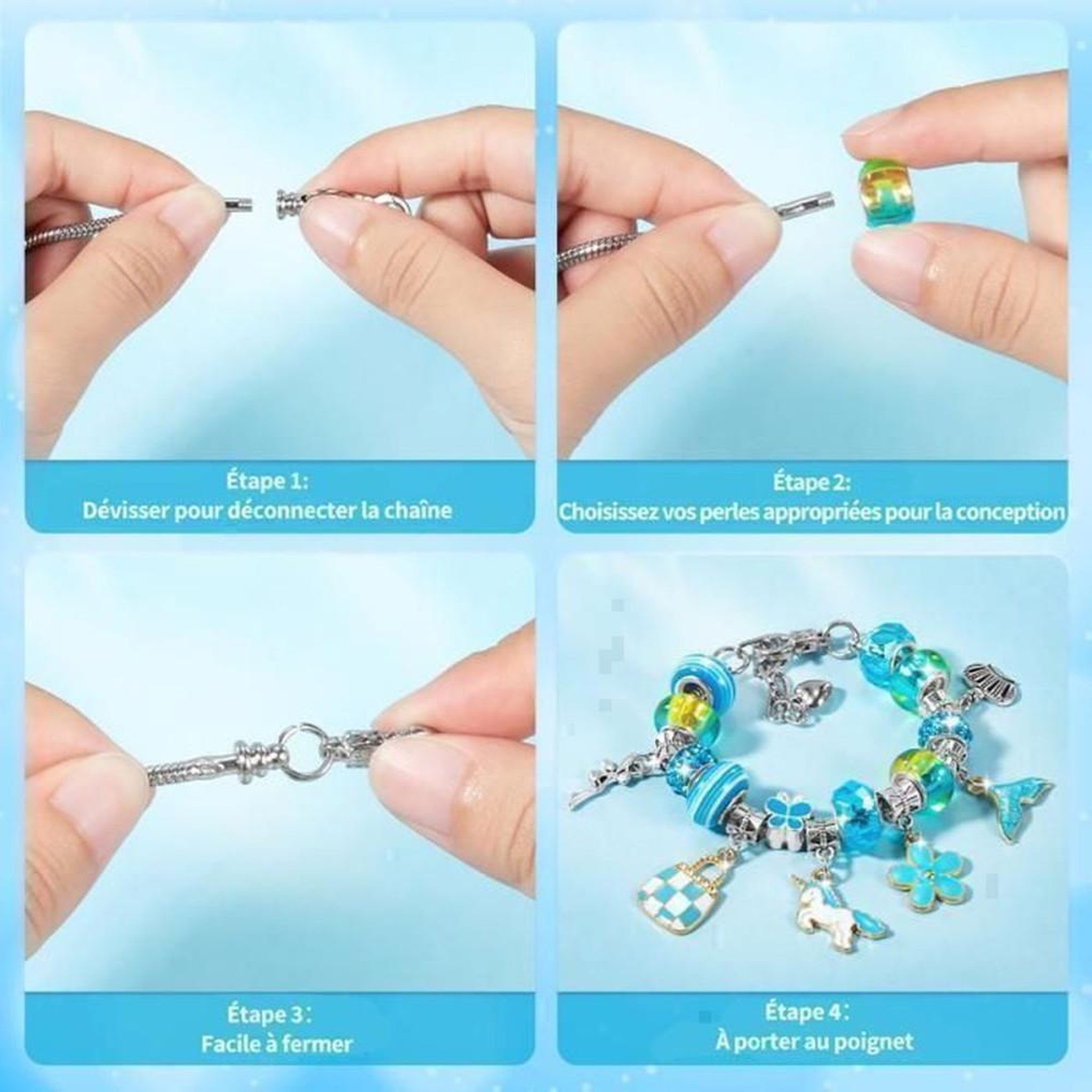 Voir la diapositive 3 : Kit de création de bijoux DIY fille Princess avec perles non toxiques, montage sans colle et mini miroir