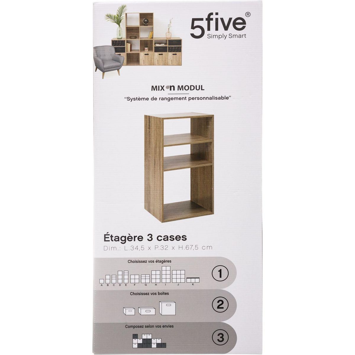 ATMOSPHERA Etagère rectangulaire 2 + 1 cases Mix