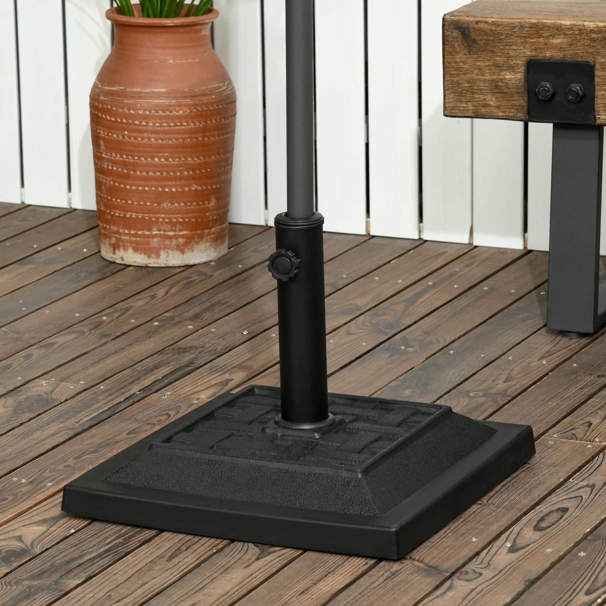 Voir la diapositive 2 : OUTSUNNY Pied de parasol carré base de lestage résine aspect rotin tressé poids net 12 Kg noir