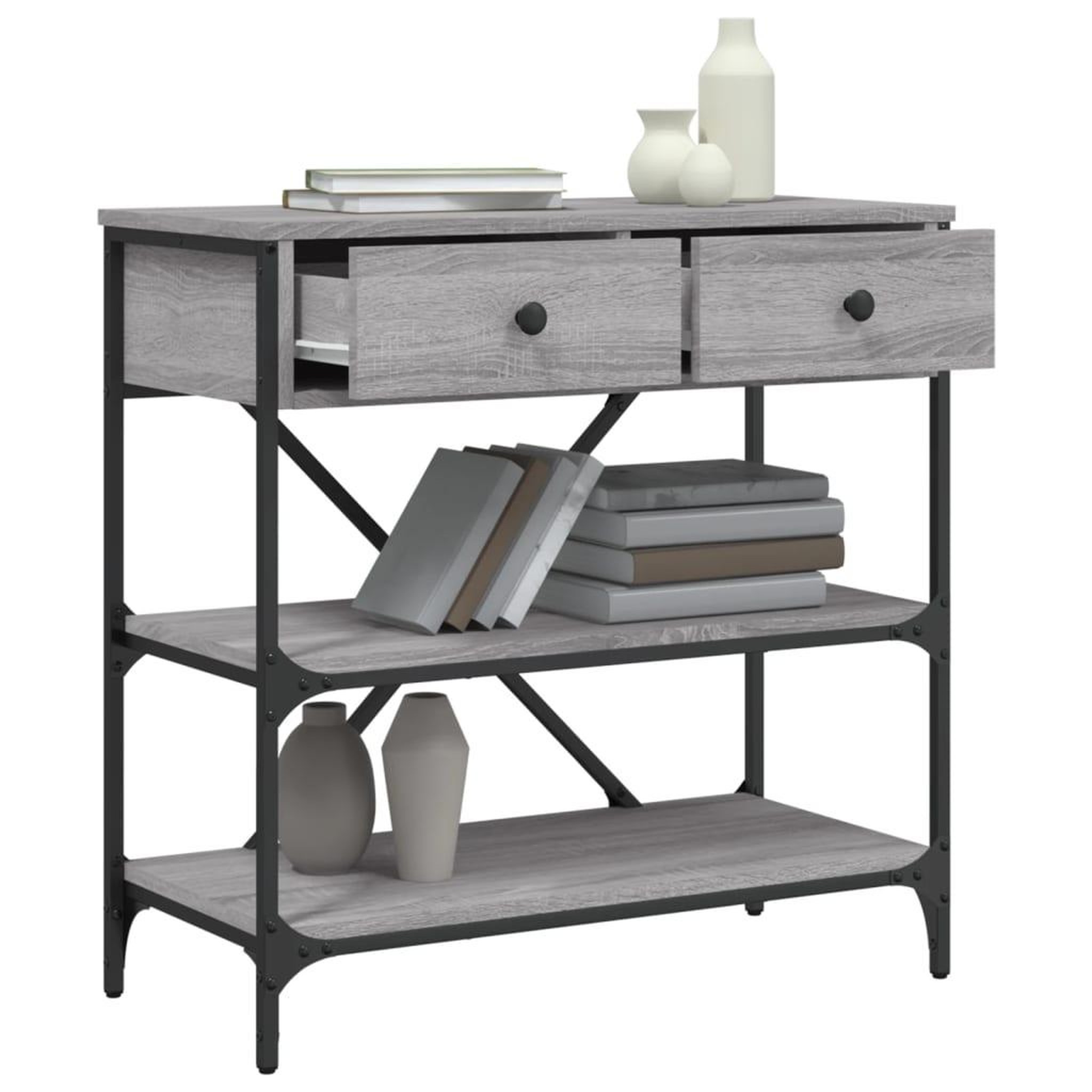 Voir la diapositive 4 : VIDAXL Table console sonoma gris 75x34,5x75 cm bois d'ingenierie