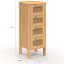 Voir la diapositive 5 : ID MARKET Meuble d'appoint 4 tiroirs EDHEN 30 cm chiffonnier bois et cannage pour entrée salle de bain