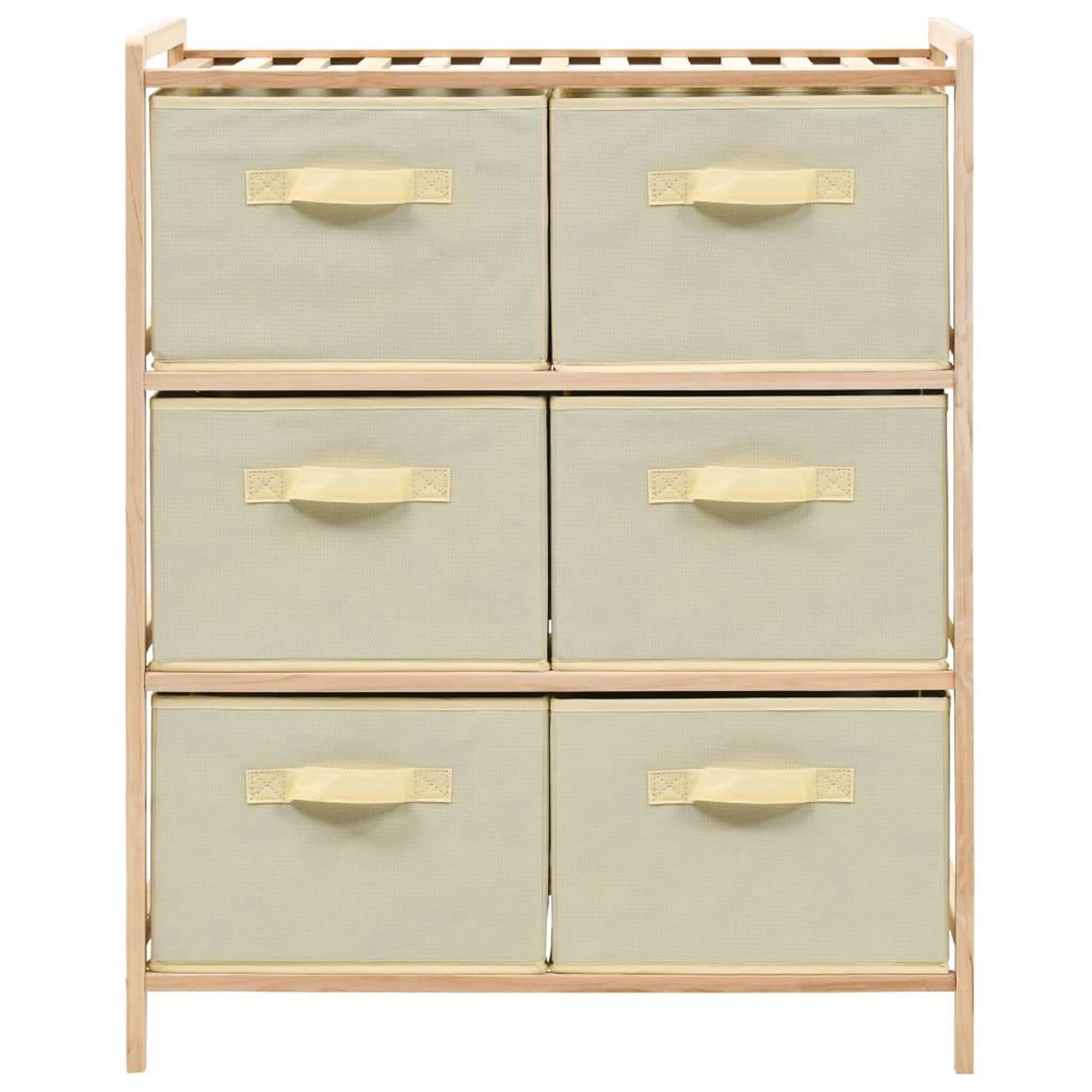 Voir la diapositive 2 : VIDAXL Etagere de rangement 6 paniers tissu bois de cedre beige