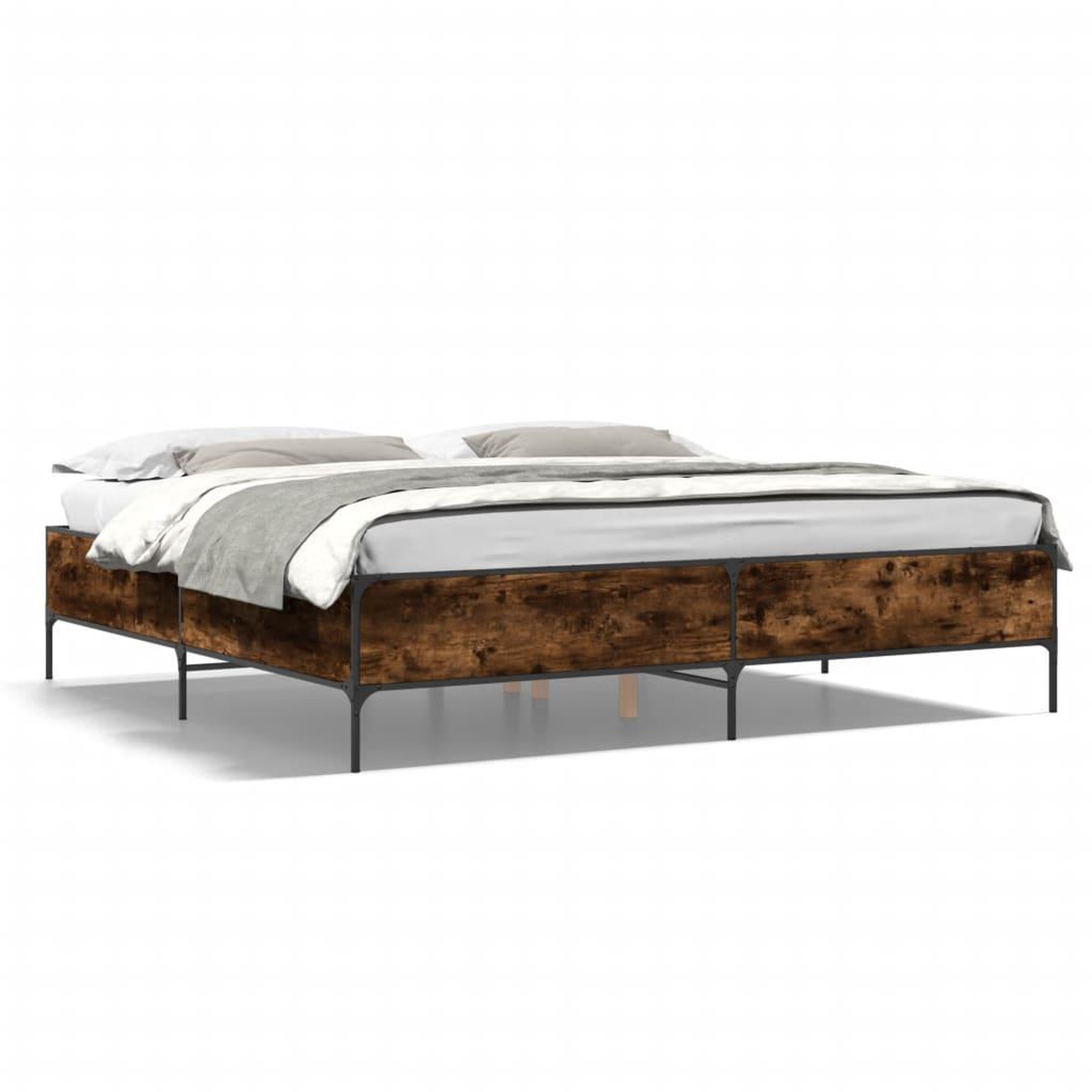 Voir la diapositive 2 : VIDAXL Cadre de lit sans matelas chene fume 200x200 cm