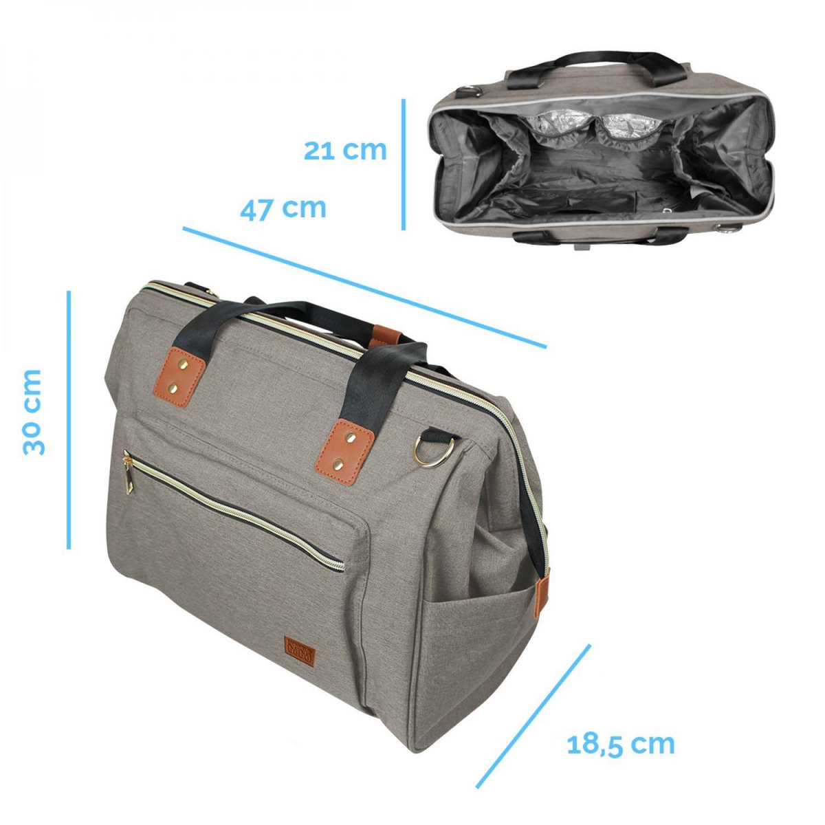 Monsieur Bébé Sac à langer multifonction pour bébé 12 poches avec trousse isotherme - 47 x 30 x 18.5 cm