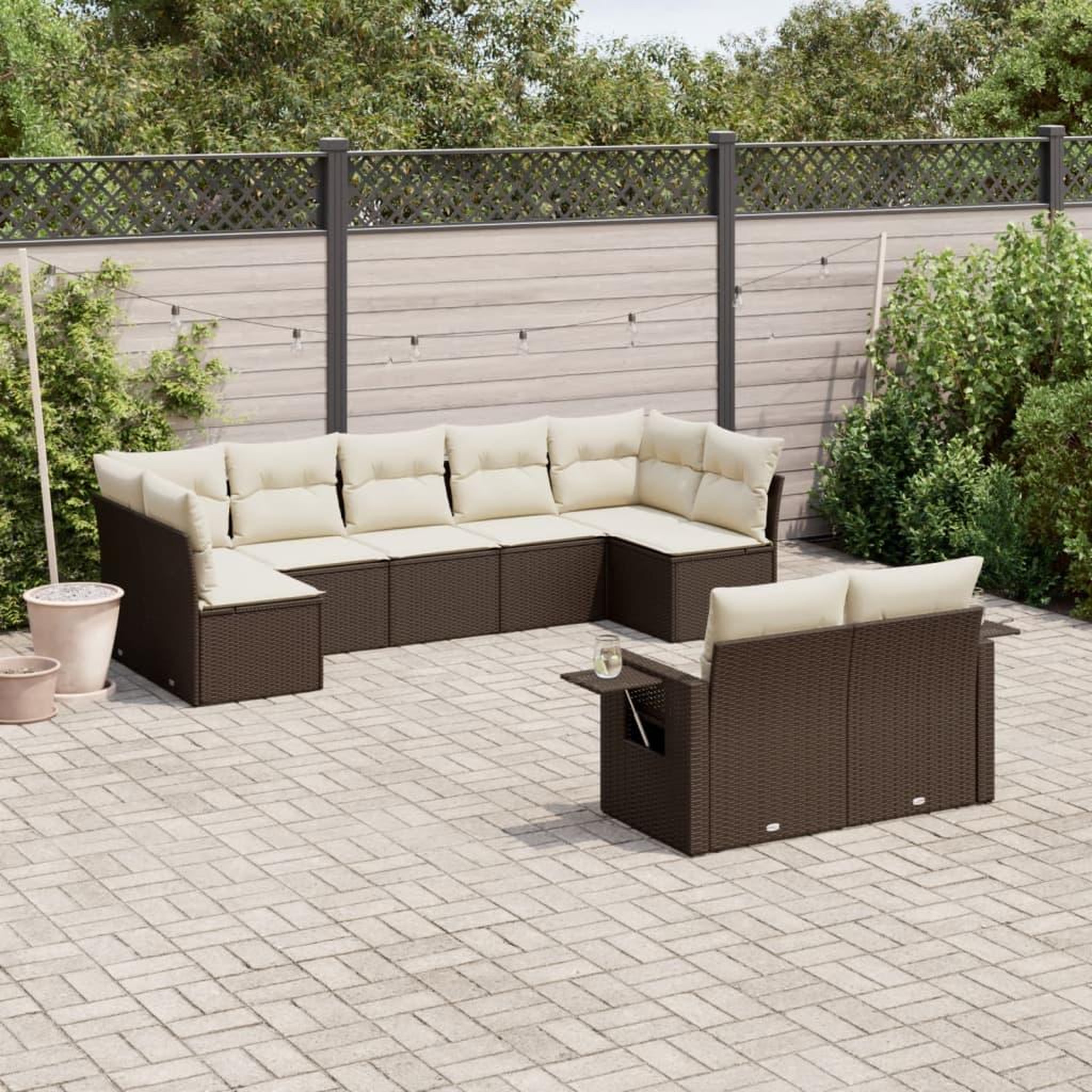 VIDAXL Salon de jardin avec coussins 9 pcs marron resine tressee