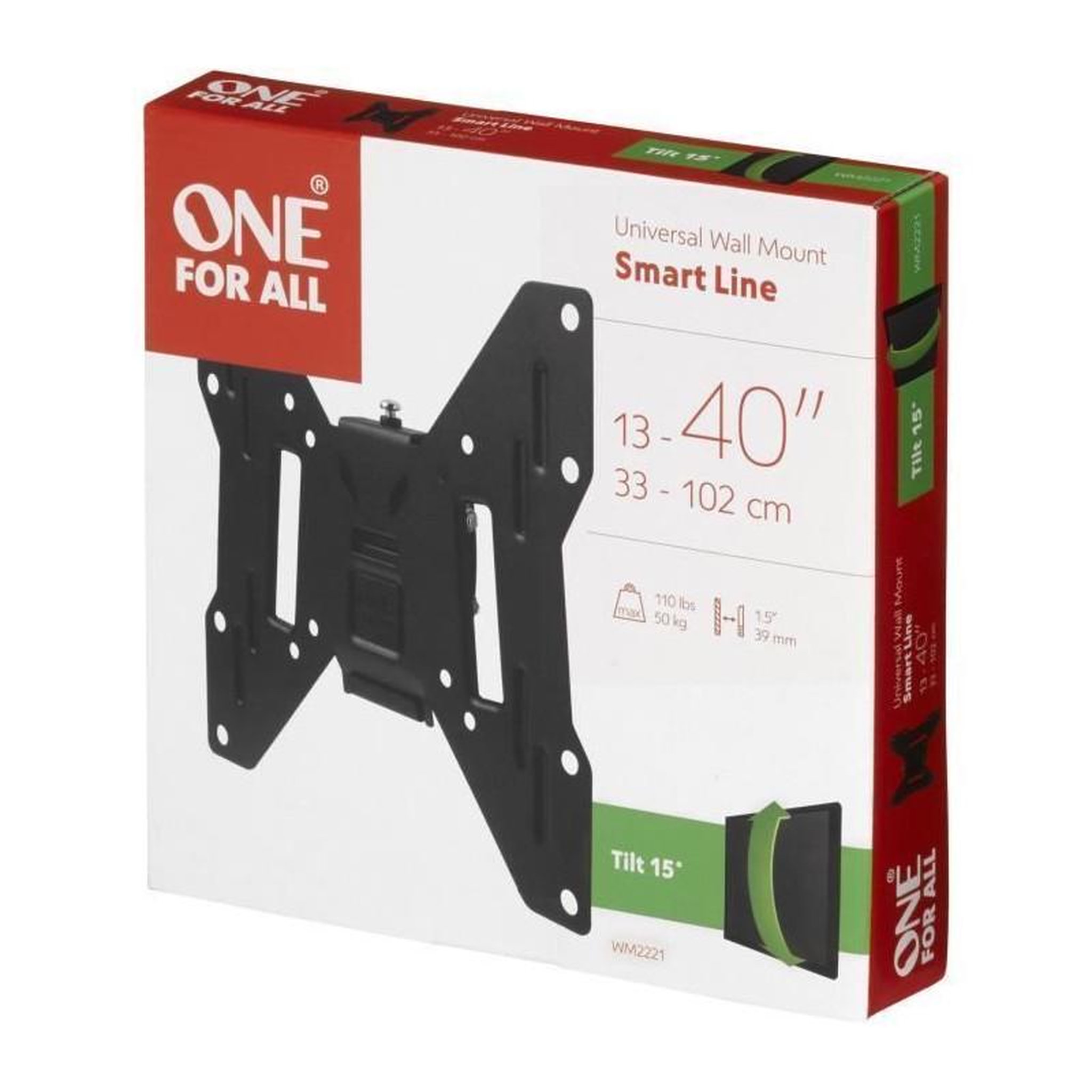 Voir la diapositive 2 : ONEFORALL1 ONE FOR ALL WM2221 Support TV Smart 33-102 cm 13-40 - Poids max. : 50kgs - Inclinable 15 - Garantie 10 ans