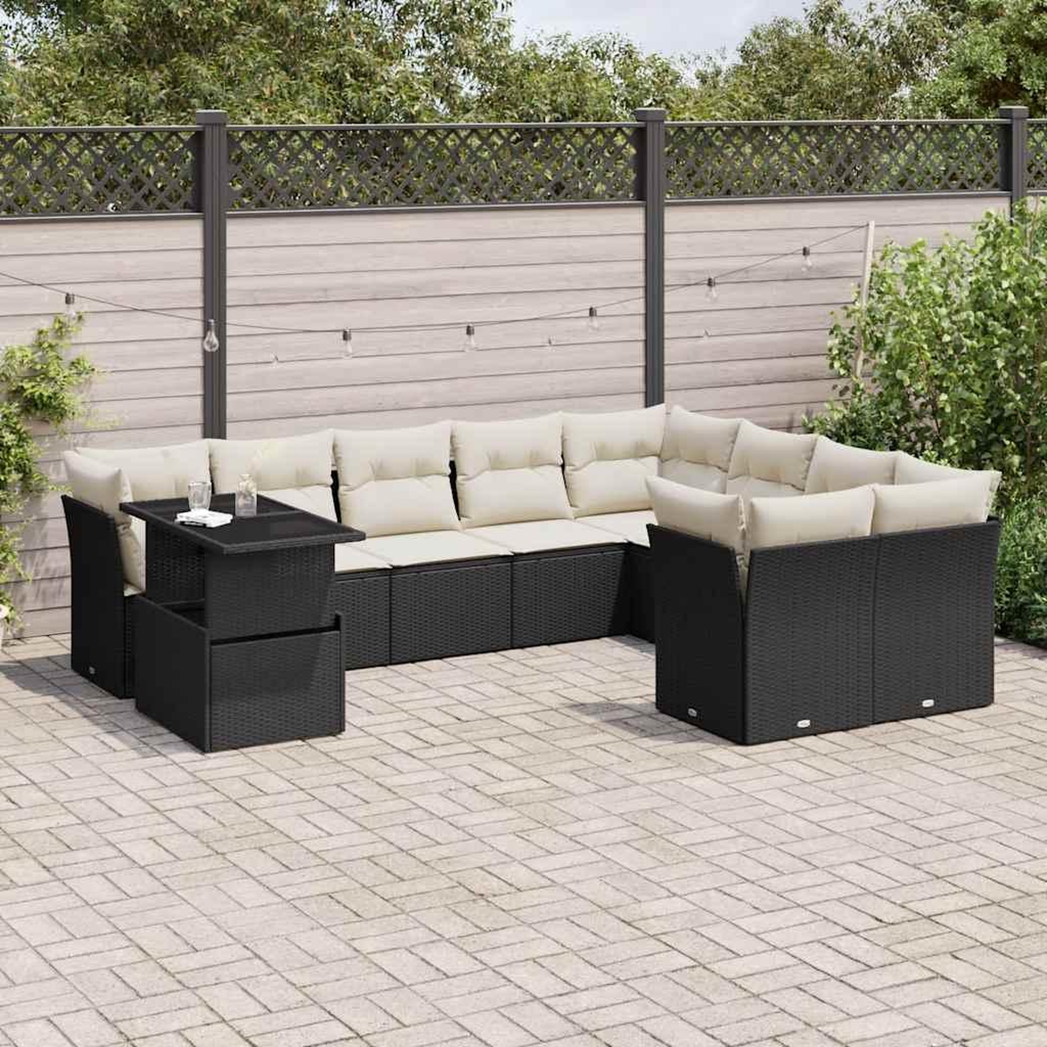 VIDAXL Salon de jardin 10 pcs avec coussins noir resine tressee